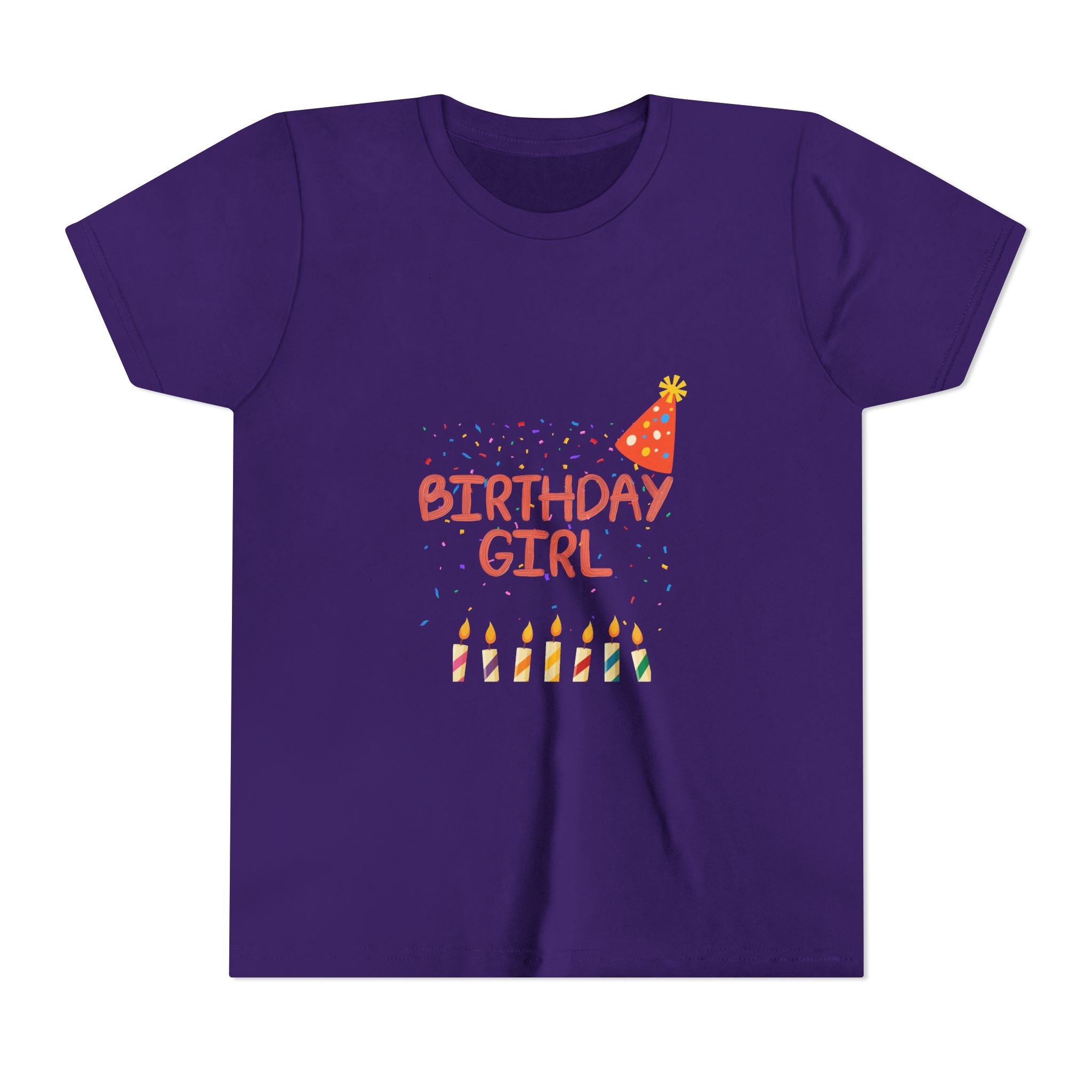 Birthday Girl Youth Tee — Cute Party Hat & Candles Kids Shirt