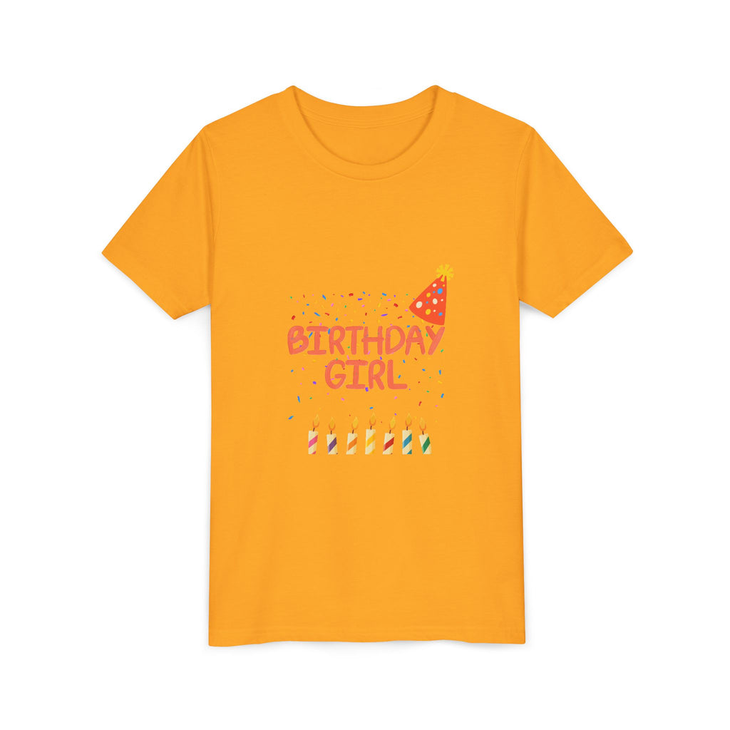 Birthday Girl Youth Tee — Cute Party Hat & Candles Kids Shirt