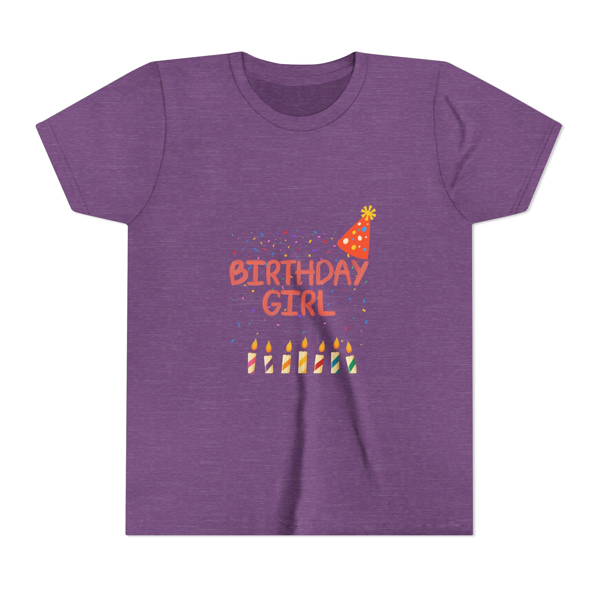 Birthday Girl Youth Tee — Cute Party Hat & Candles Kids Shirt