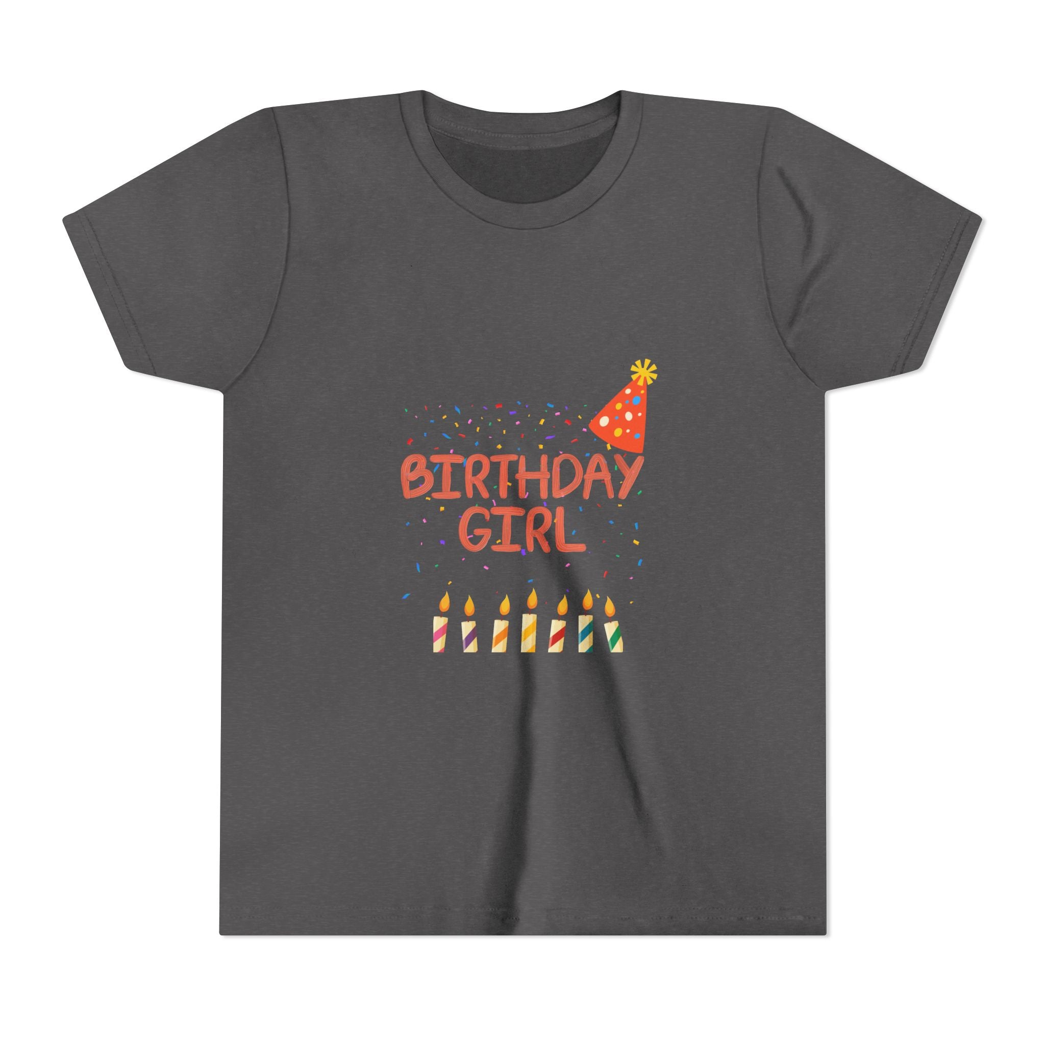 Birthday Girl Youth Tee — Cute Party Hat & Candles Kids Shirt