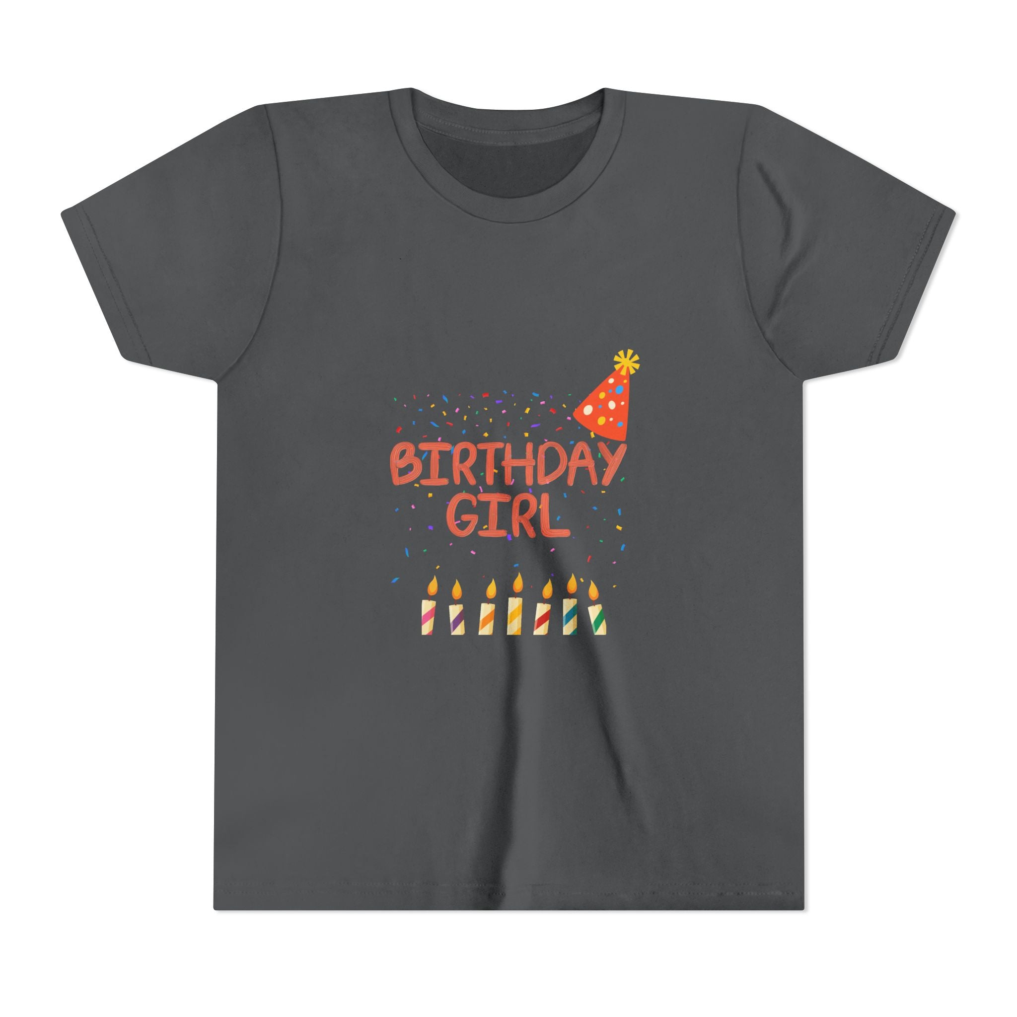 Birthday Girl Youth Tee — Cute Party Hat & Candles Kids Shirt