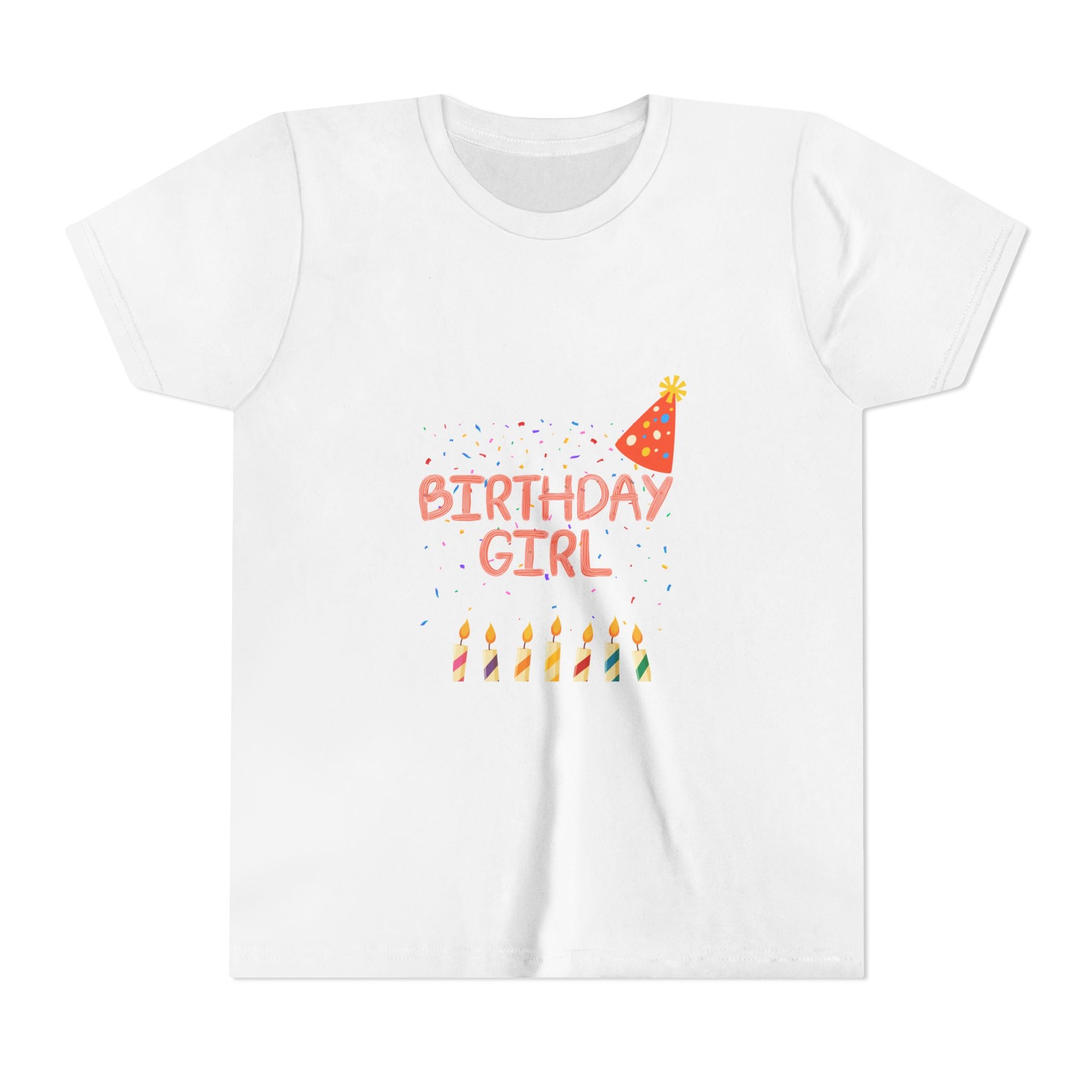 Birthday Girl Youth Tee — Cute Party Hat & Candles Kids Shirt