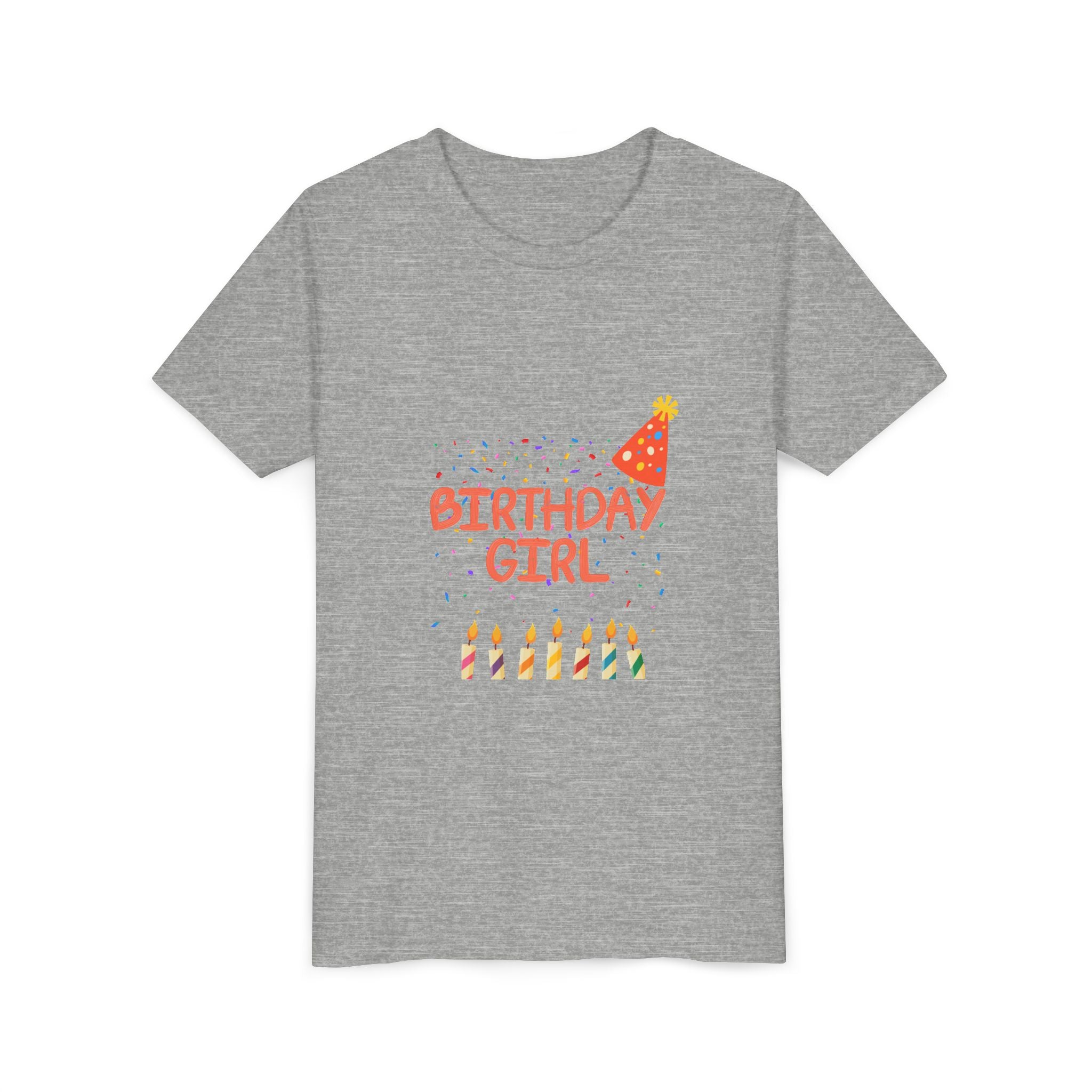 Birthday Girl Youth Tee — Cute Party Hat & Candles Kids Shirt