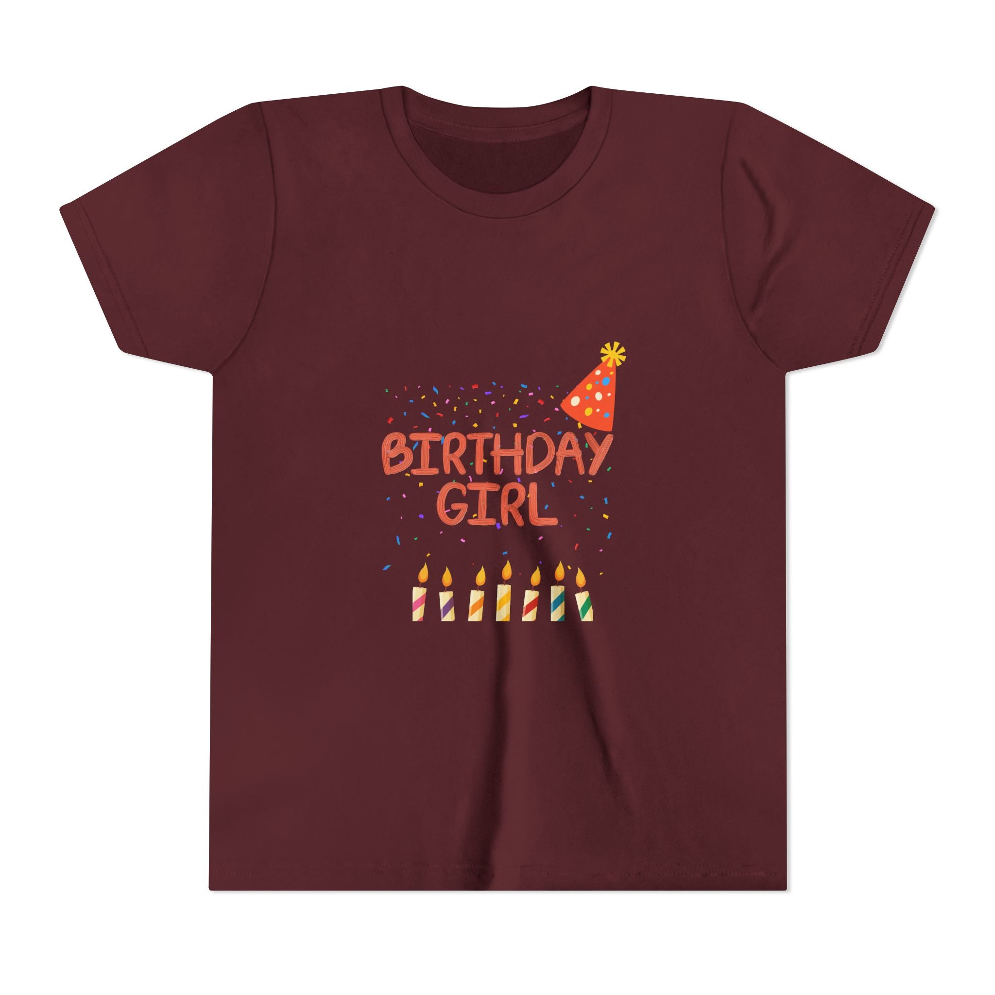 Birthday Girl Youth Tee — Cute Party Hat & Candles Kids Shirt