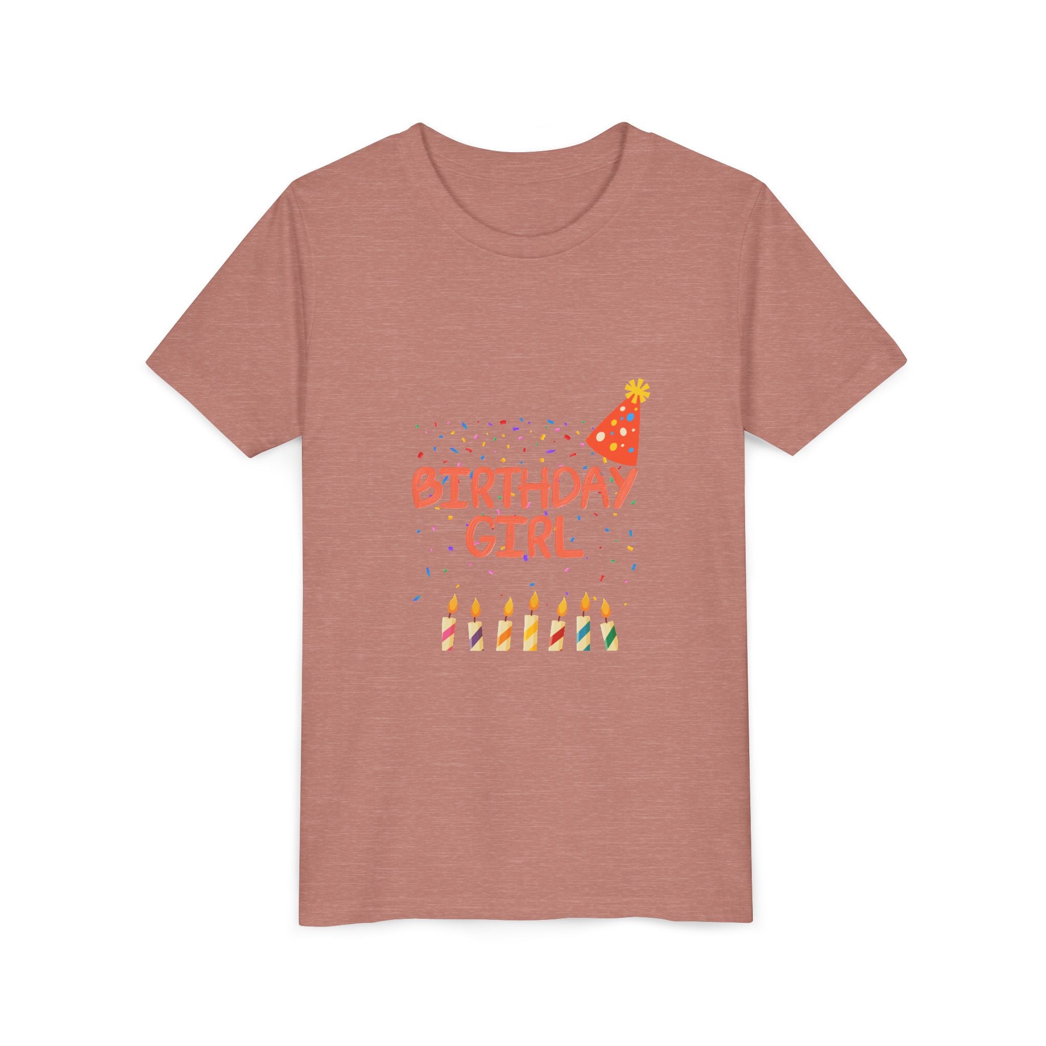 Birthday Girl Youth Tee — Cute Party Hat & Candles Kids Shirt