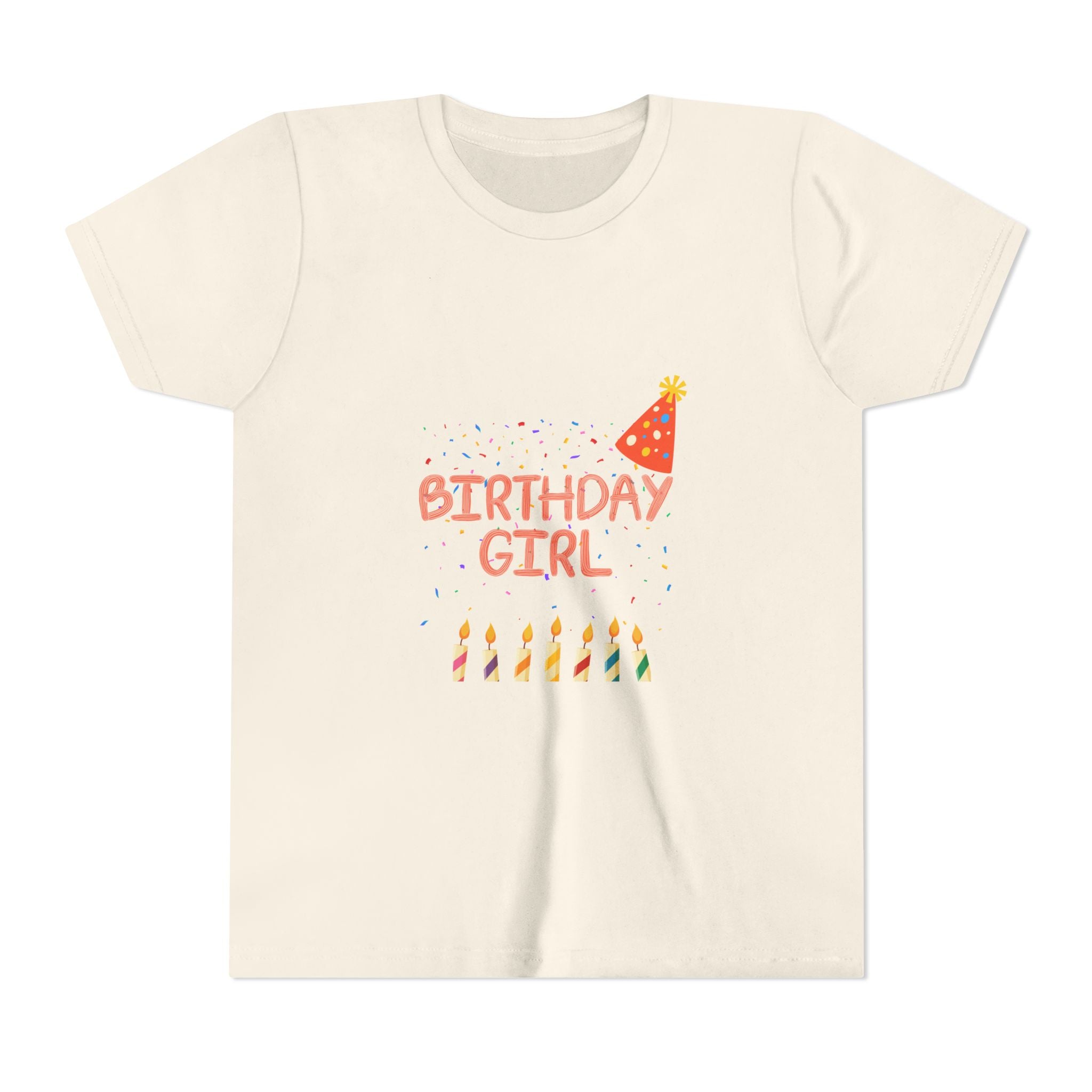 Birthday Girl Youth Tee — Cute Party Hat & Candles Kids Shirt