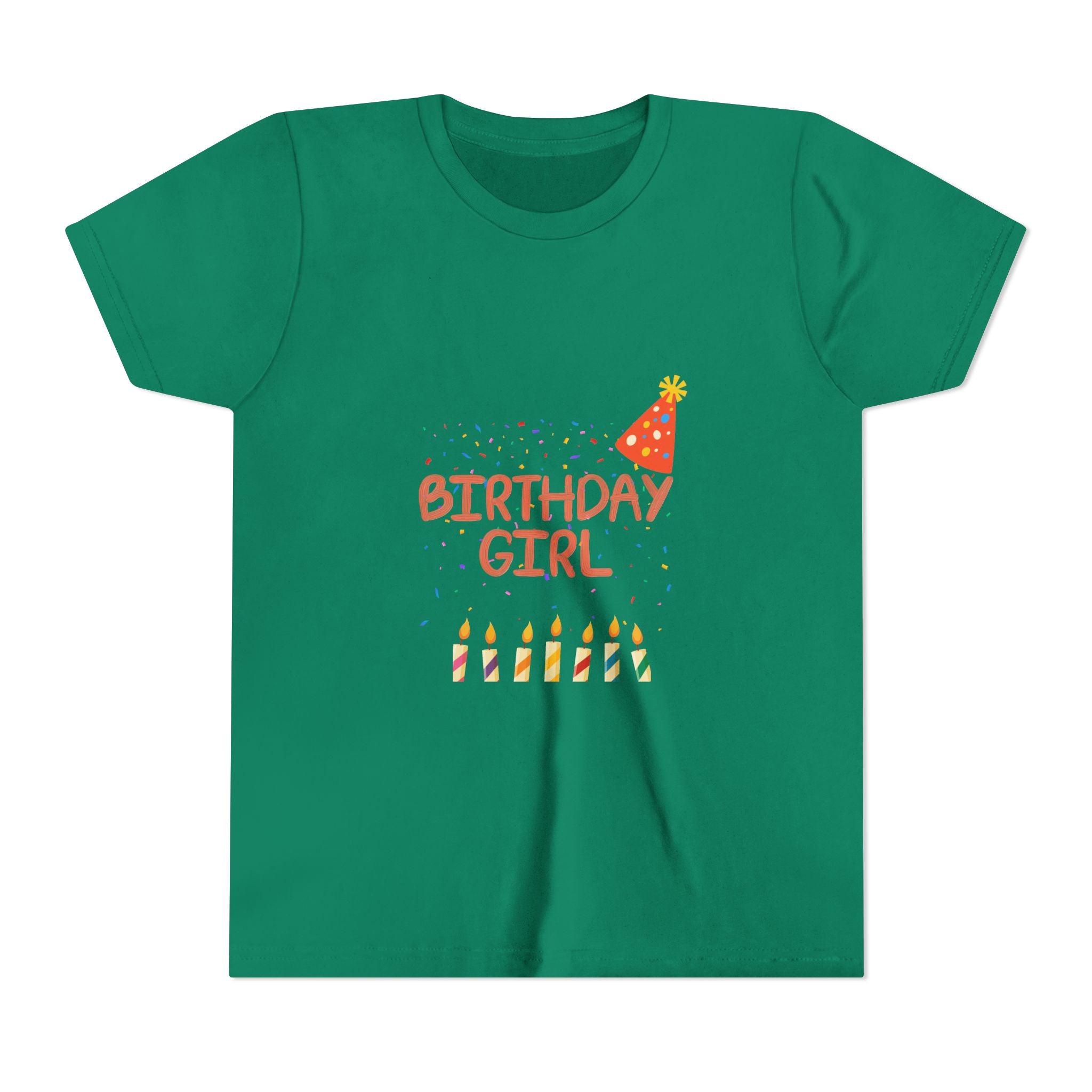 Birthday Girl Youth Tee — Cute Party Hat & Candles Kids Shirt
