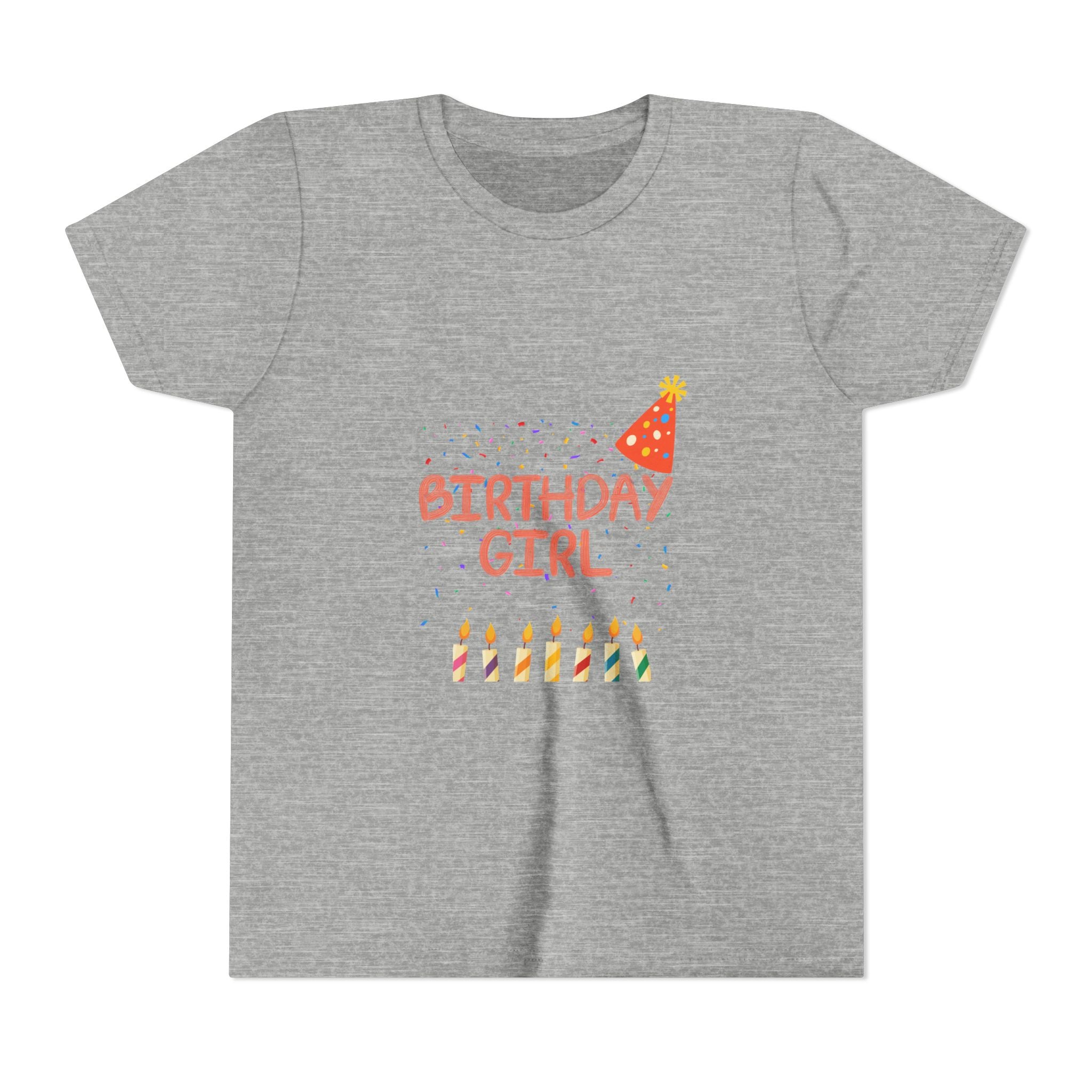Birthday Girl Youth Tee — Cute Party Hat & Candles Kids Shirt