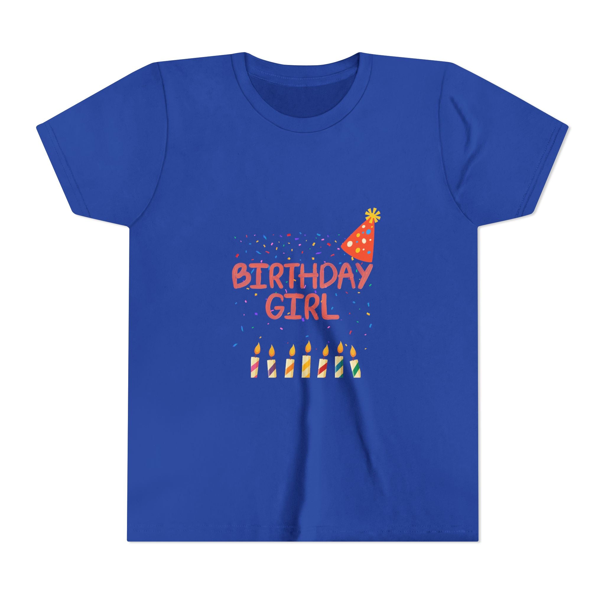 Birthday Girl Youth Tee — Cute Party Hat & Candles Kids Shirt