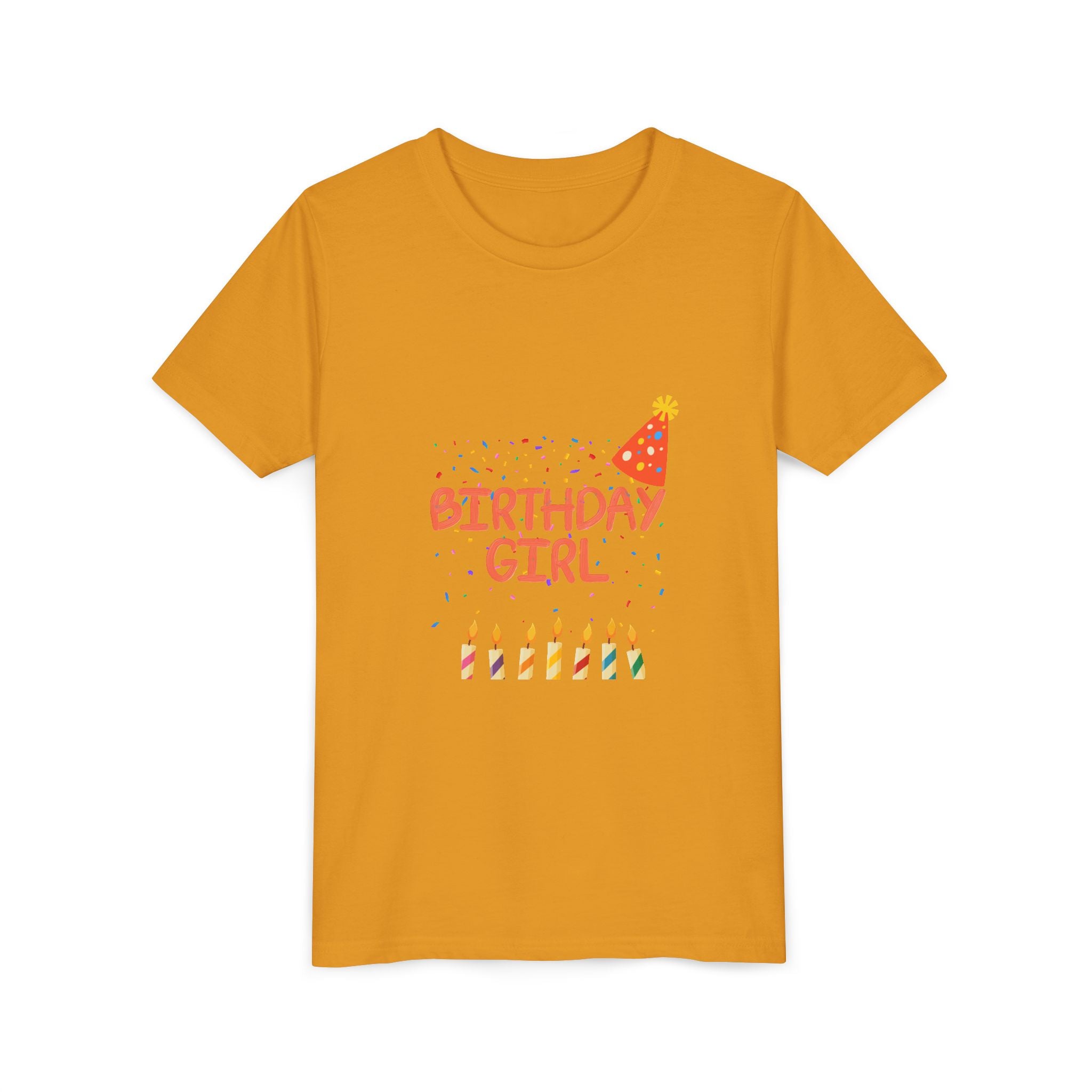 Birthday Girl Youth Tee — Cute Party Hat & Candles Kids Shirt