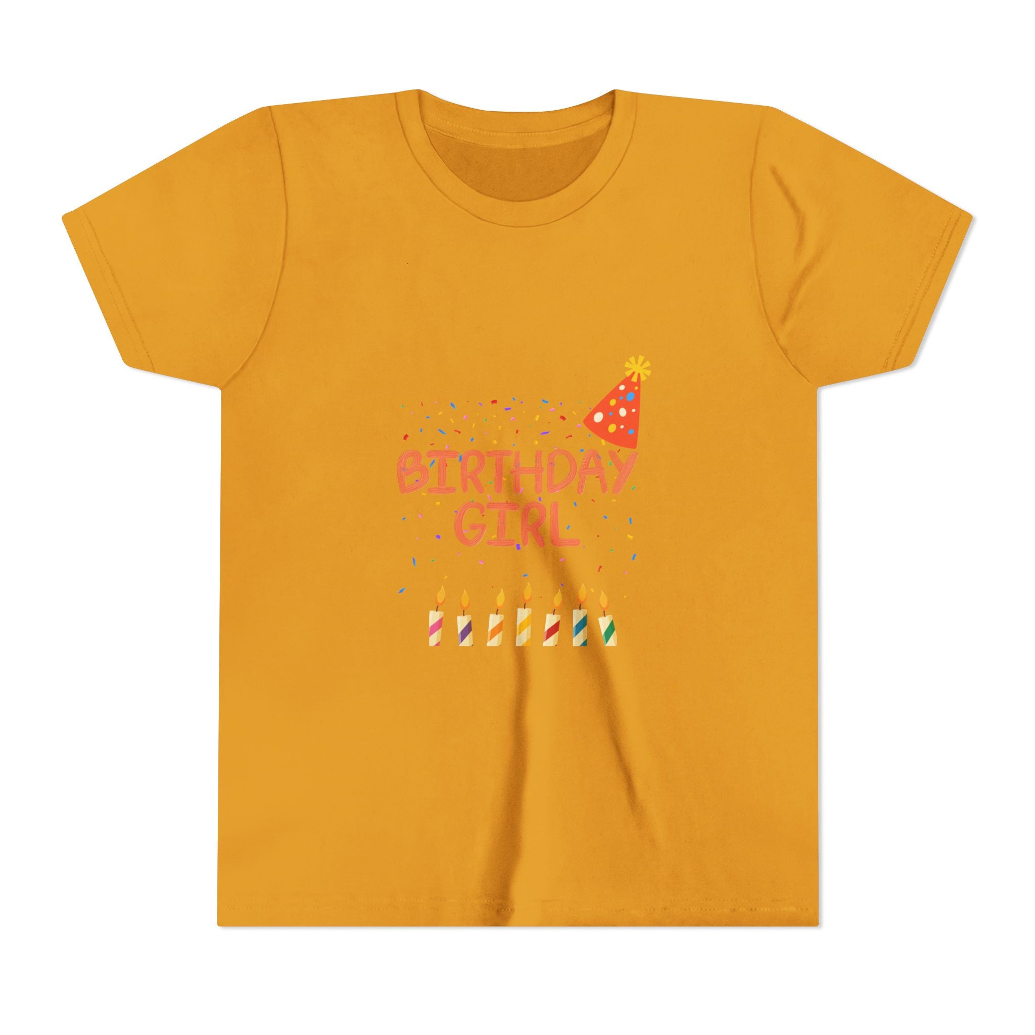 Birthday Girl Youth Tee — Cute Party Hat & Candles Kids Shirt