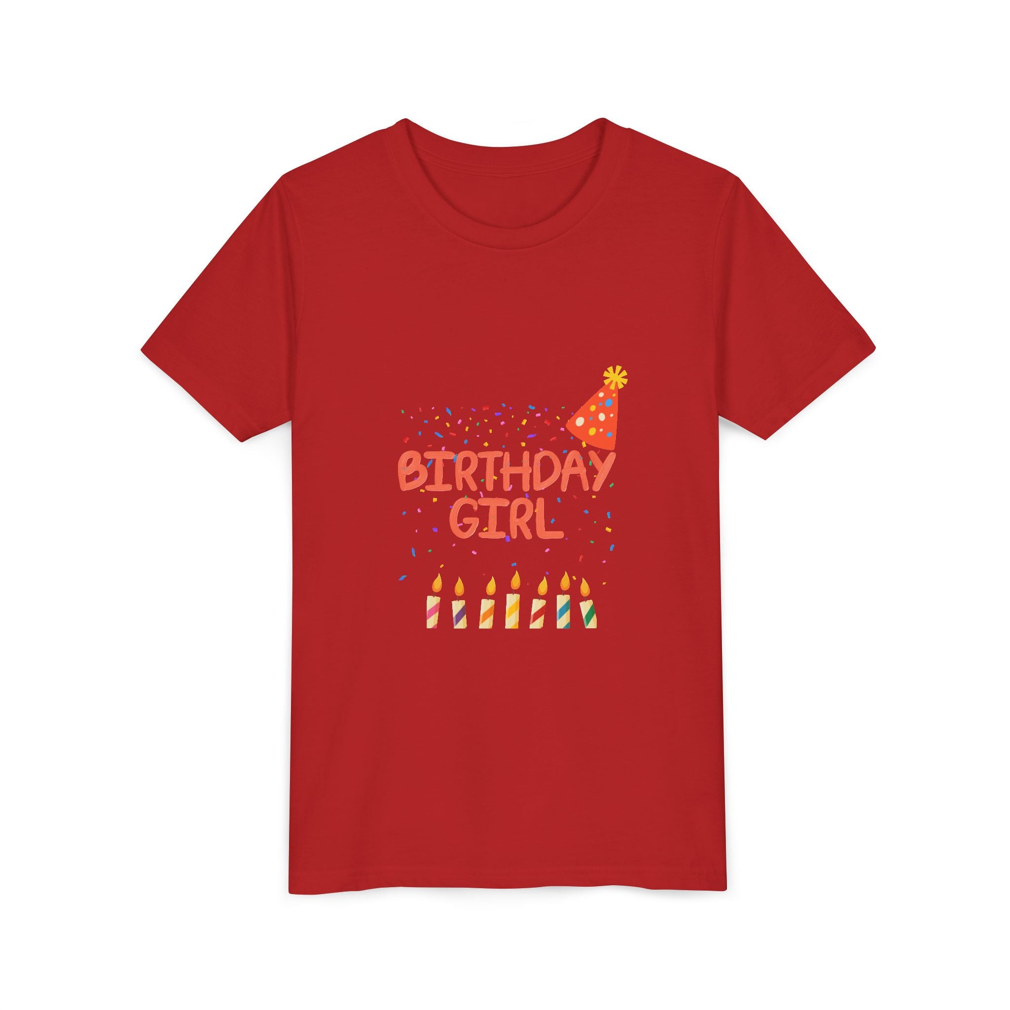Birthday Girl Youth Tee — Cute Party Hat & Candles Kids Shirt