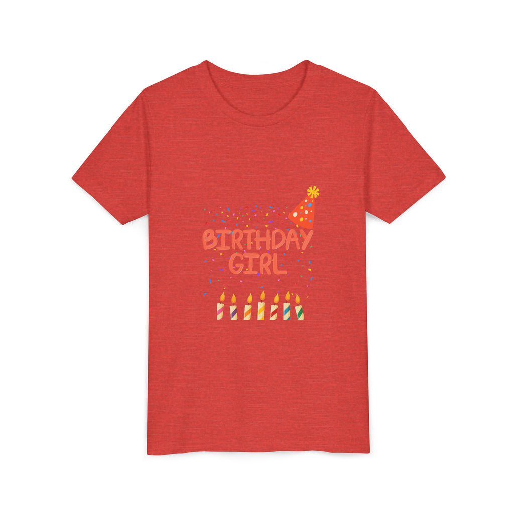 Birthday Girl Youth Tee — Cute Party Hat & Candles Kids Shirt
