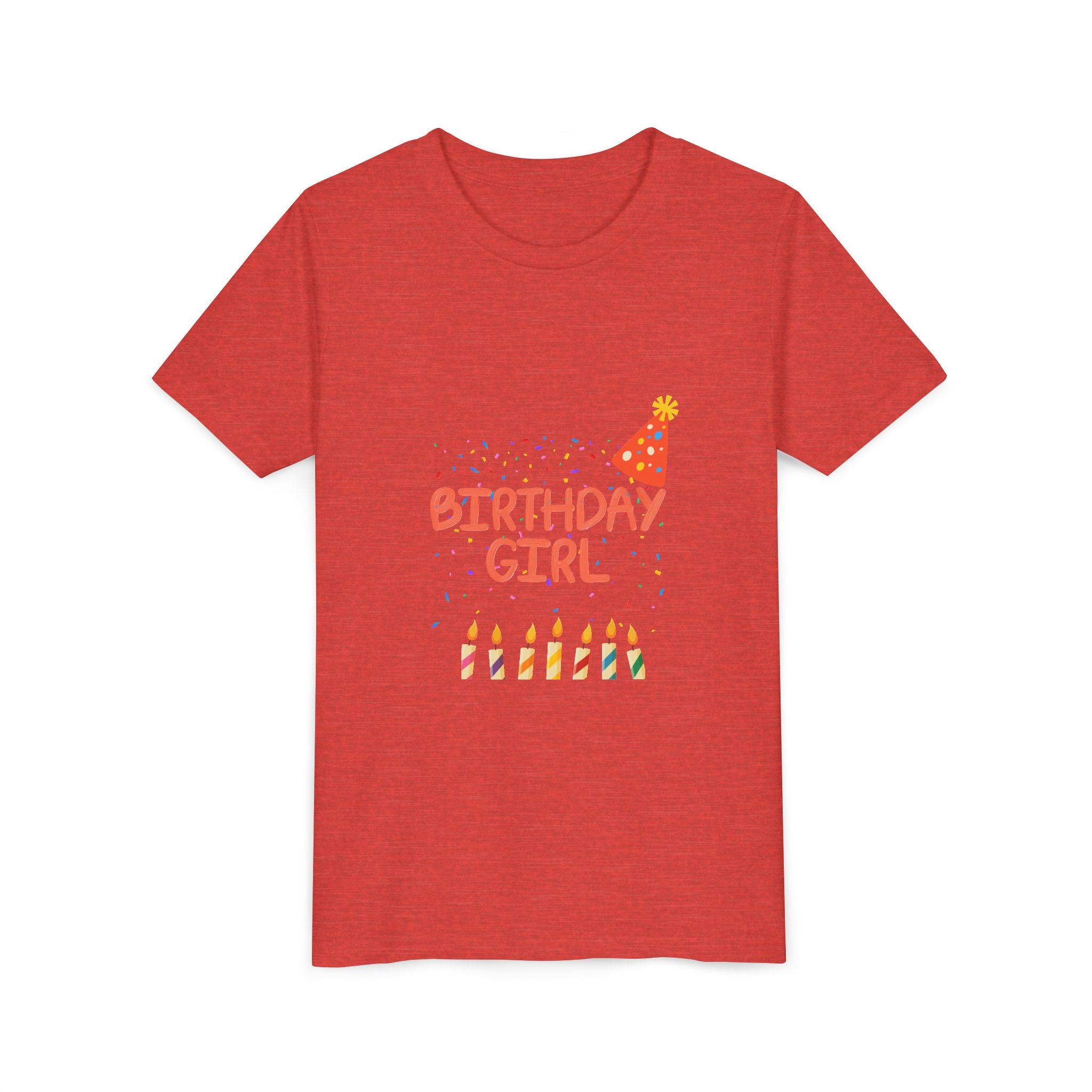 Birthday Girl Youth Tee — Cute Party Hat & Candles Kids Shirt