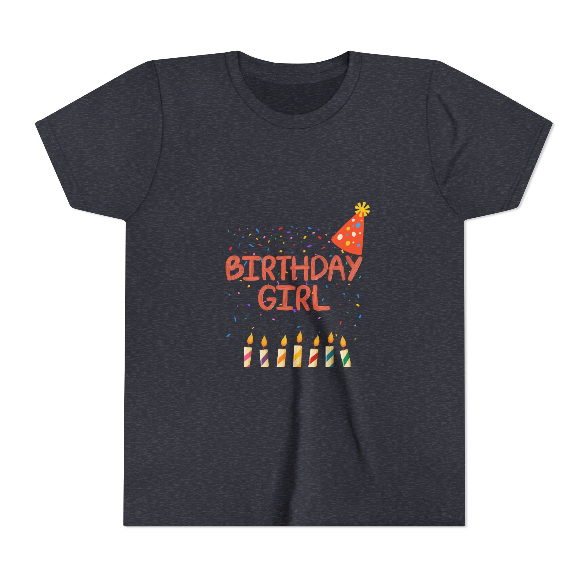 Birthday Girl Youth Tee — Cute Party Hat & Candles Kids Shirt