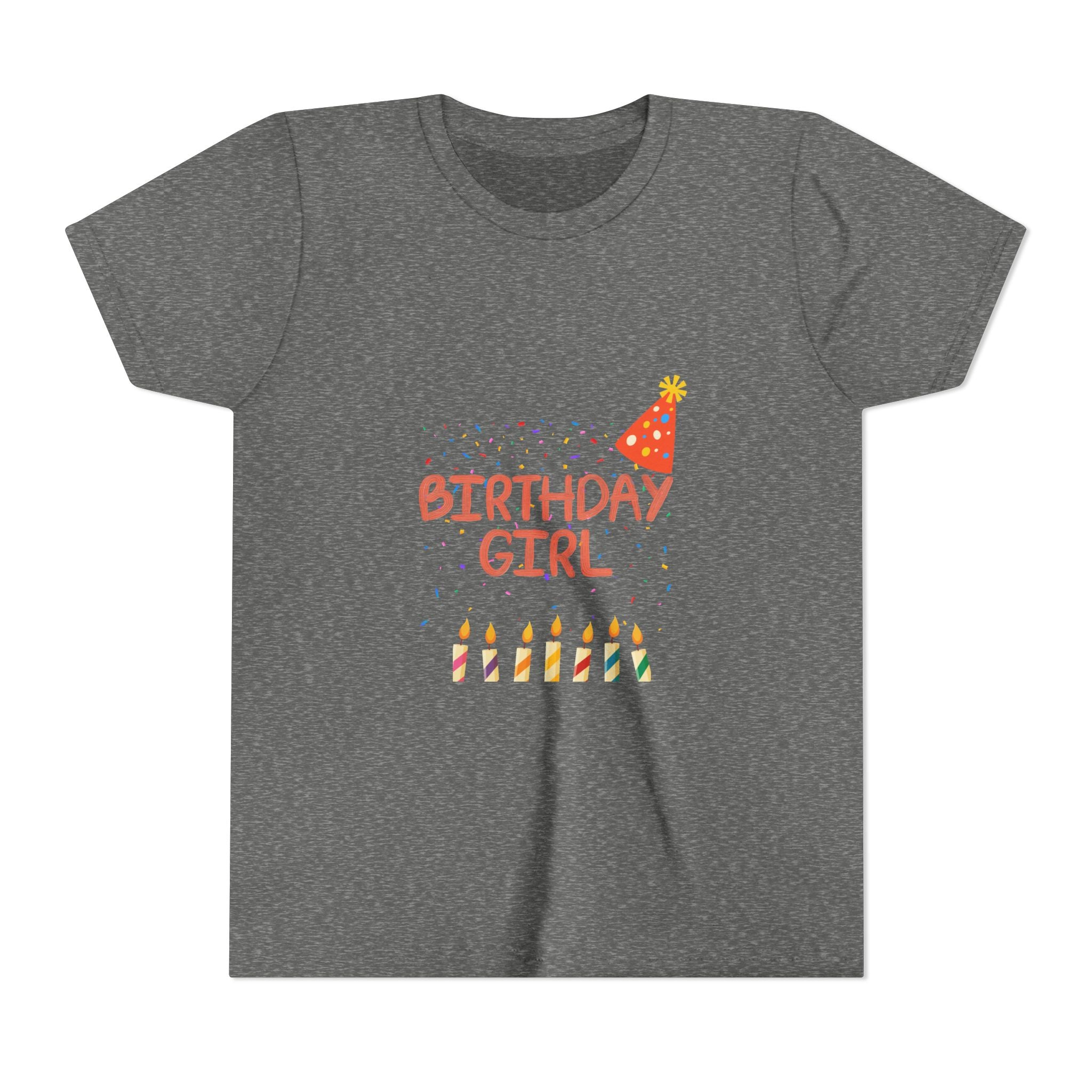 Birthday Girl Youth Tee — Cute Party Hat & Candles Kids Shirt