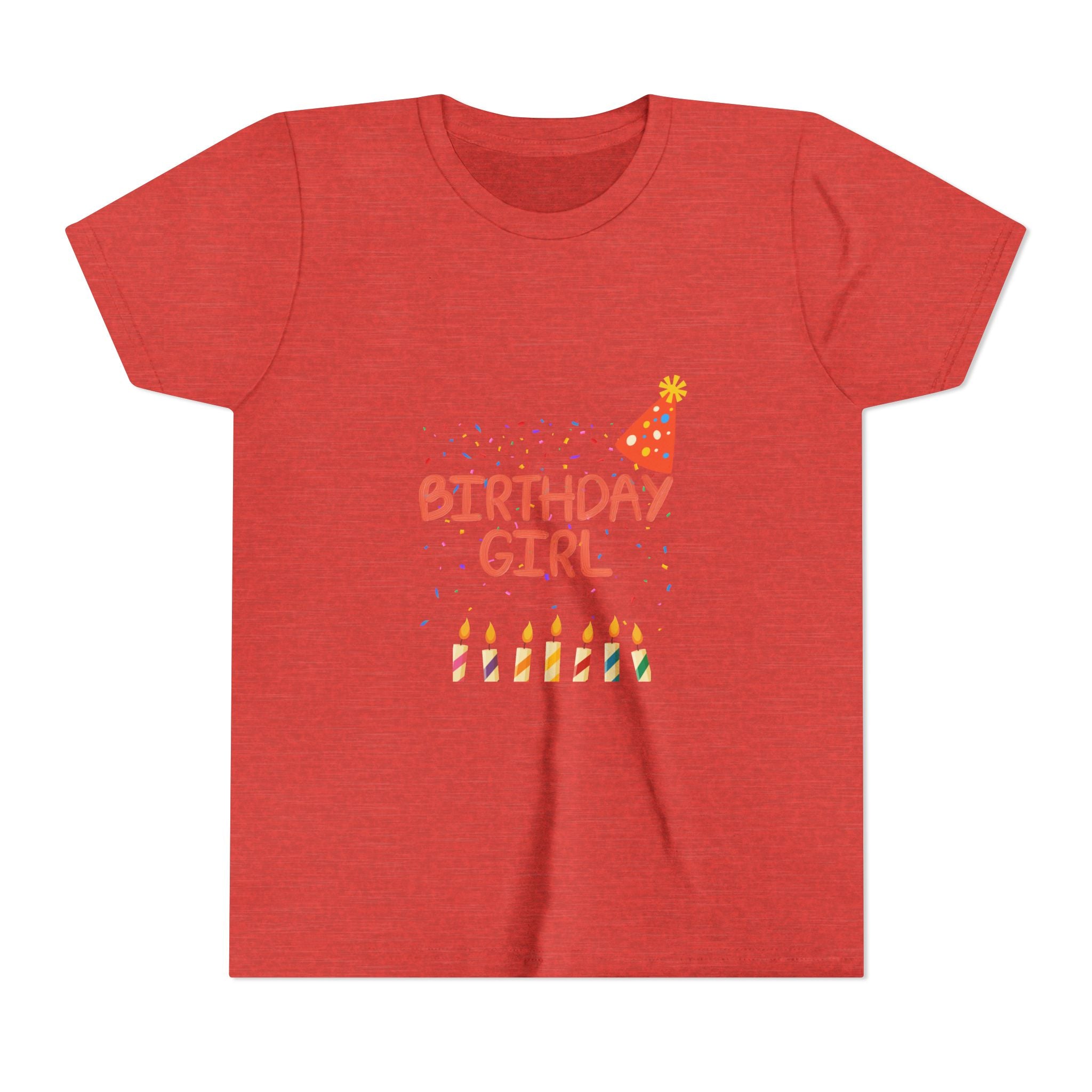 Birthday Girl Youth Tee — Cute Party Hat & Candles Kids Shirt