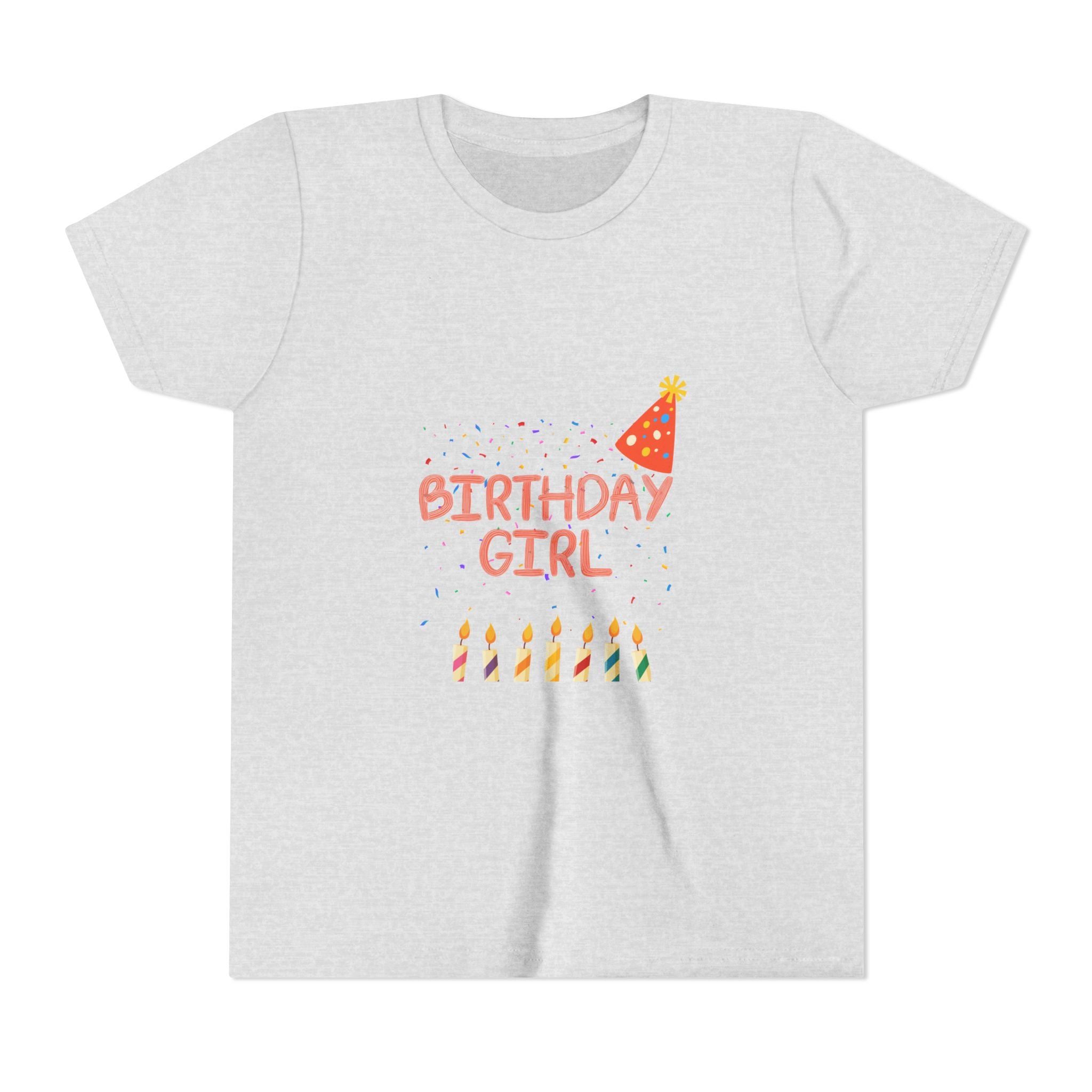 Birthday Girl Youth Tee — Cute Party Hat & Candles Kids Shirt