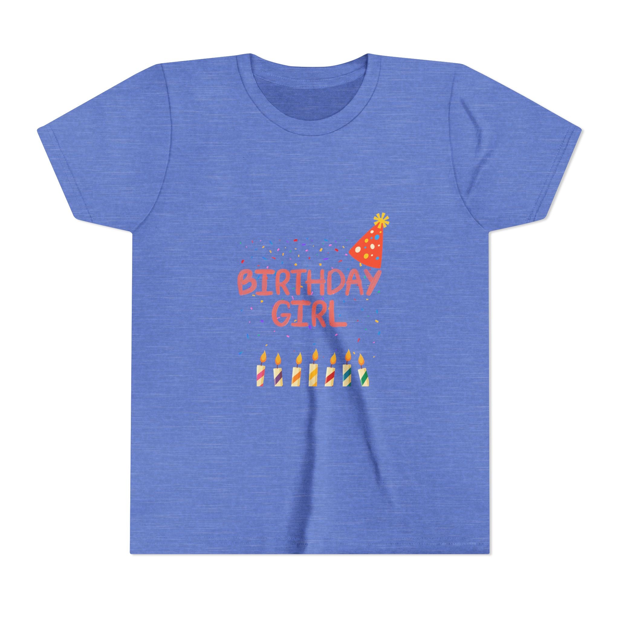 Birthday Girl Youth Tee — Cute Party Hat & Candles Kids Shirt