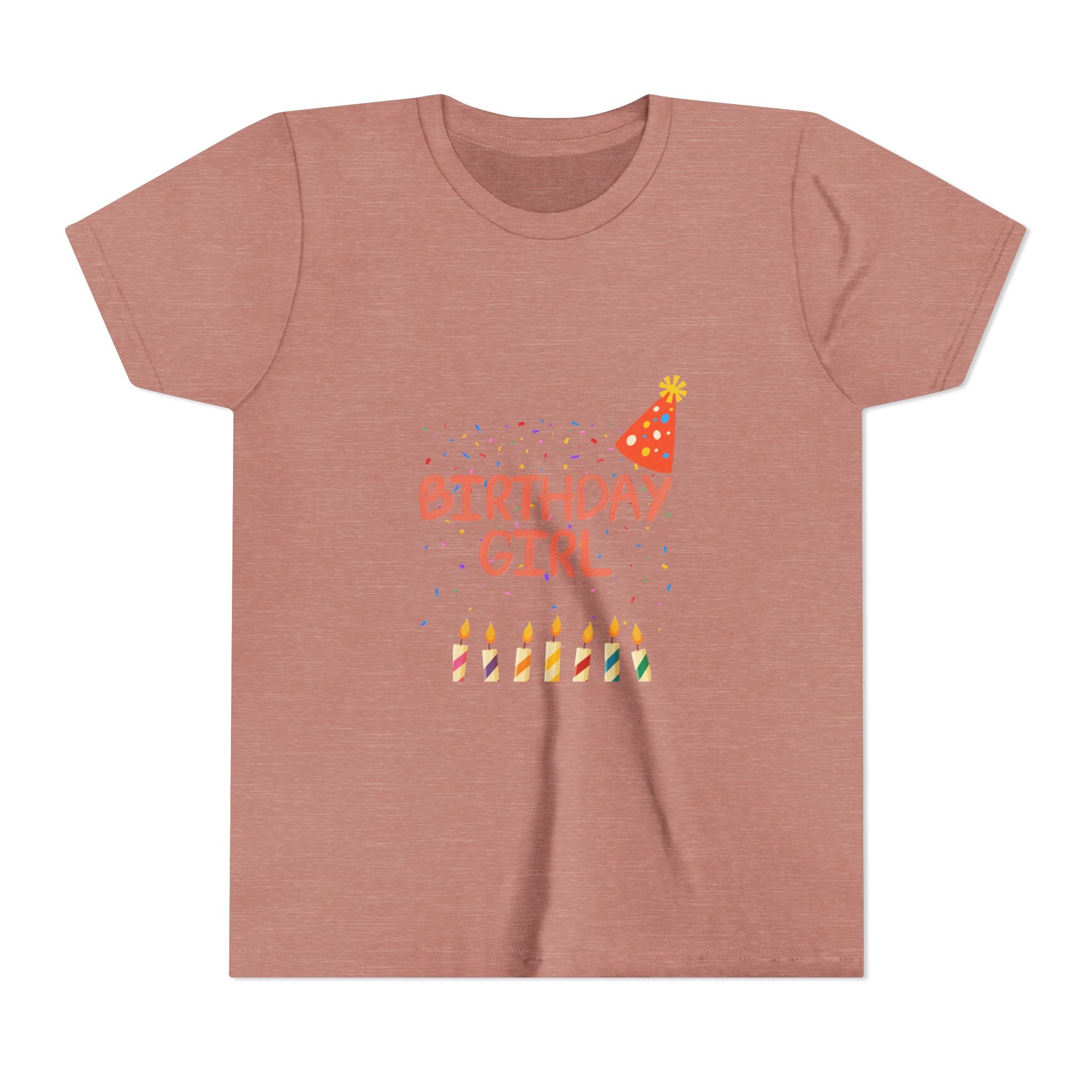 Birthday Girl Youth Tee — Cute Party Hat & Candles Kids Shirt