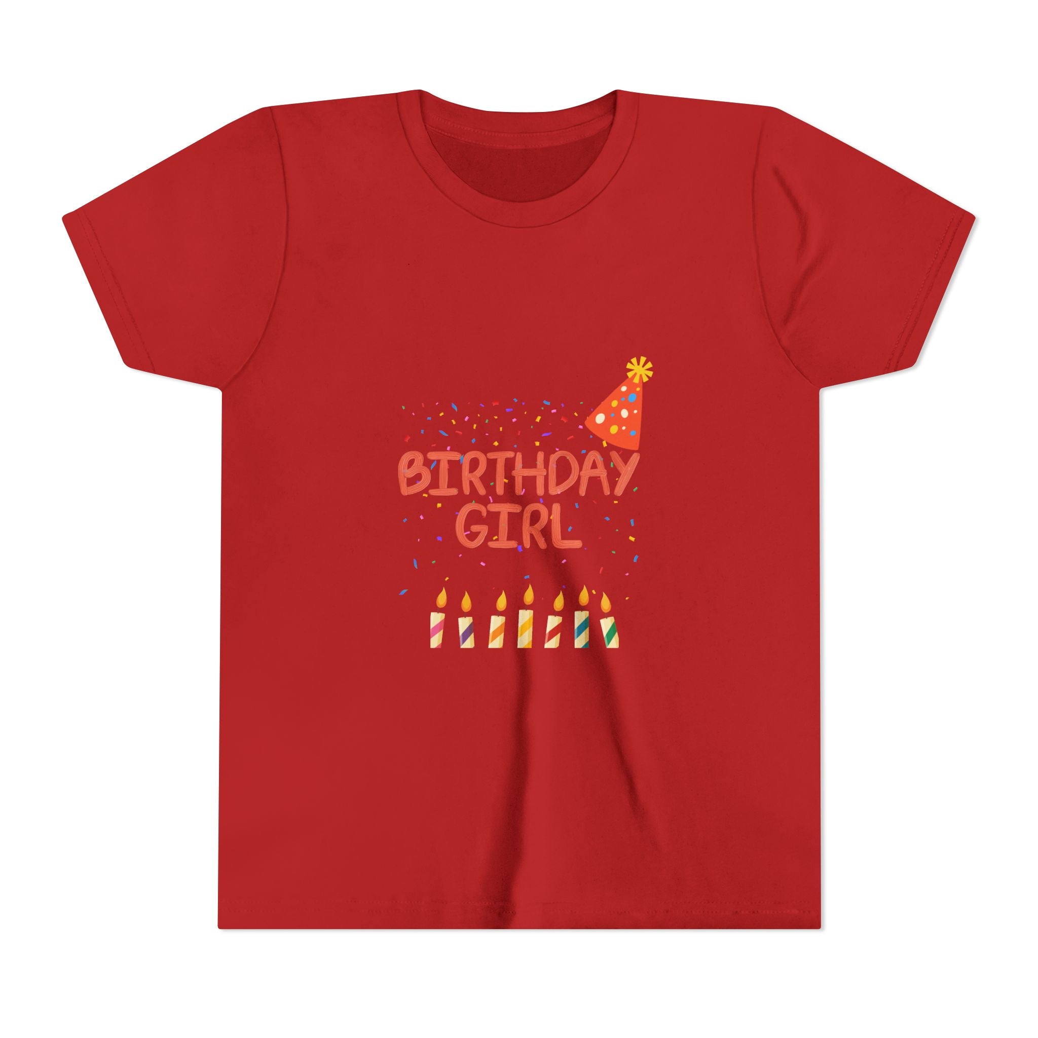 Birthday Girl Youth Tee — Cute Party Hat & Candles Kids Shirt