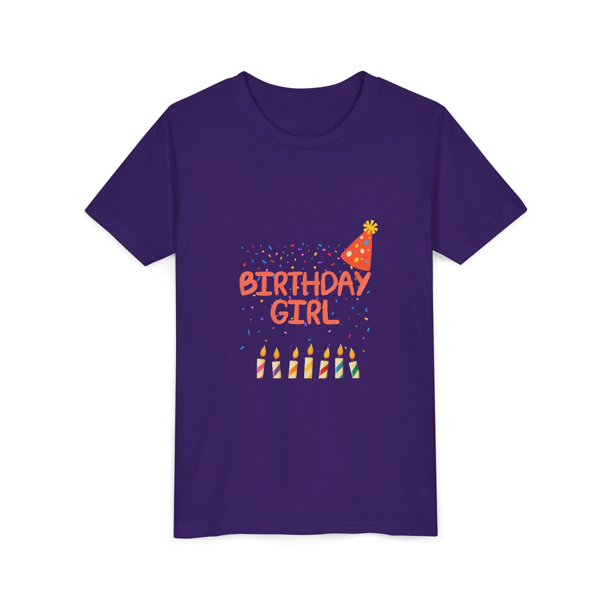 Birthday Girl Youth Tee — Cute Party Hat & Candles Kids Shirt