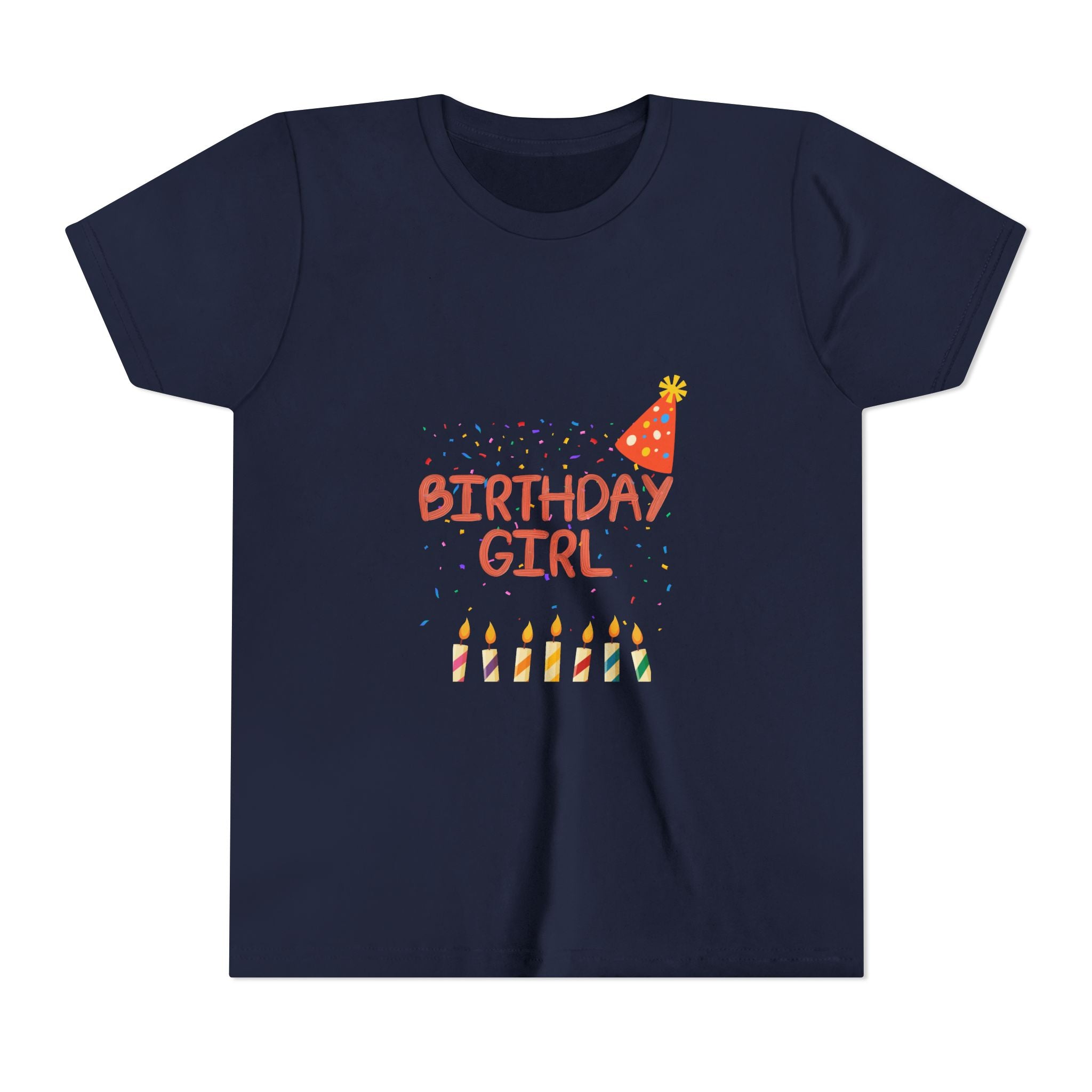 Birthday Girl Youth Tee — Cute Party Hat & Candles Kids Shirt