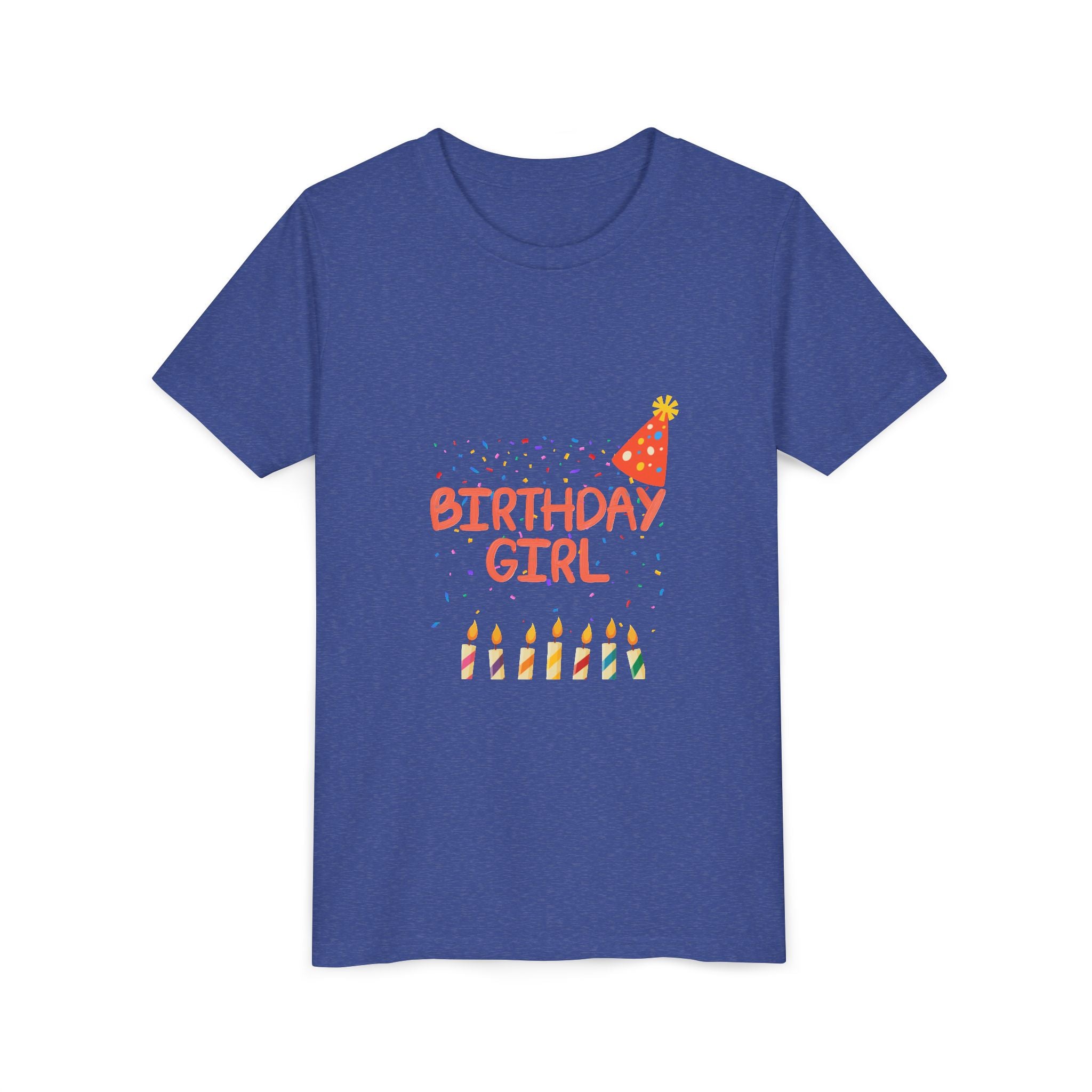 Birthday Girl Youth Tee — Cute Party Hat & Candles Kids Shirt