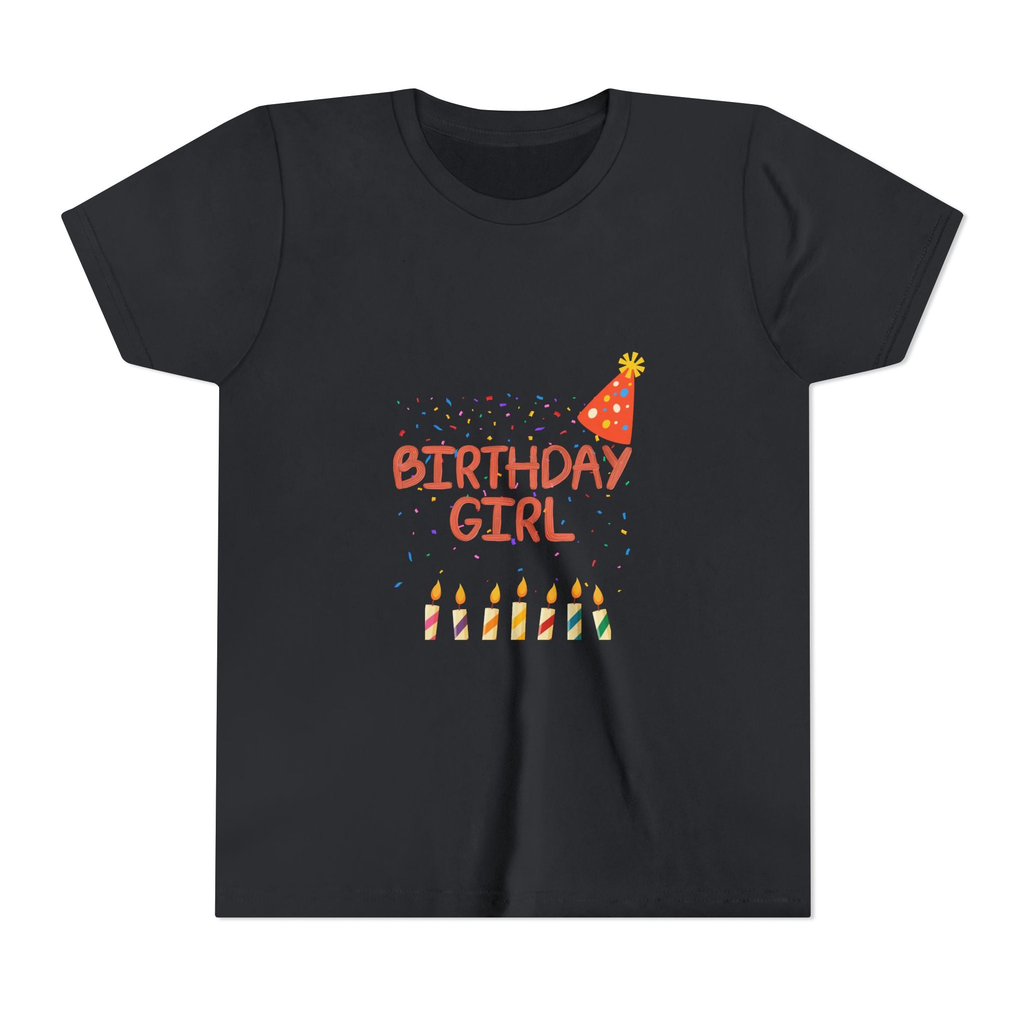 Birthday Girl Youth Tee — Cute Party Hat & Candles Kids Shirt