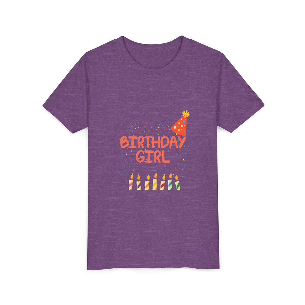 Birthday Girl Youth Tee — Cute Party Hat & Candles Kids Shirt