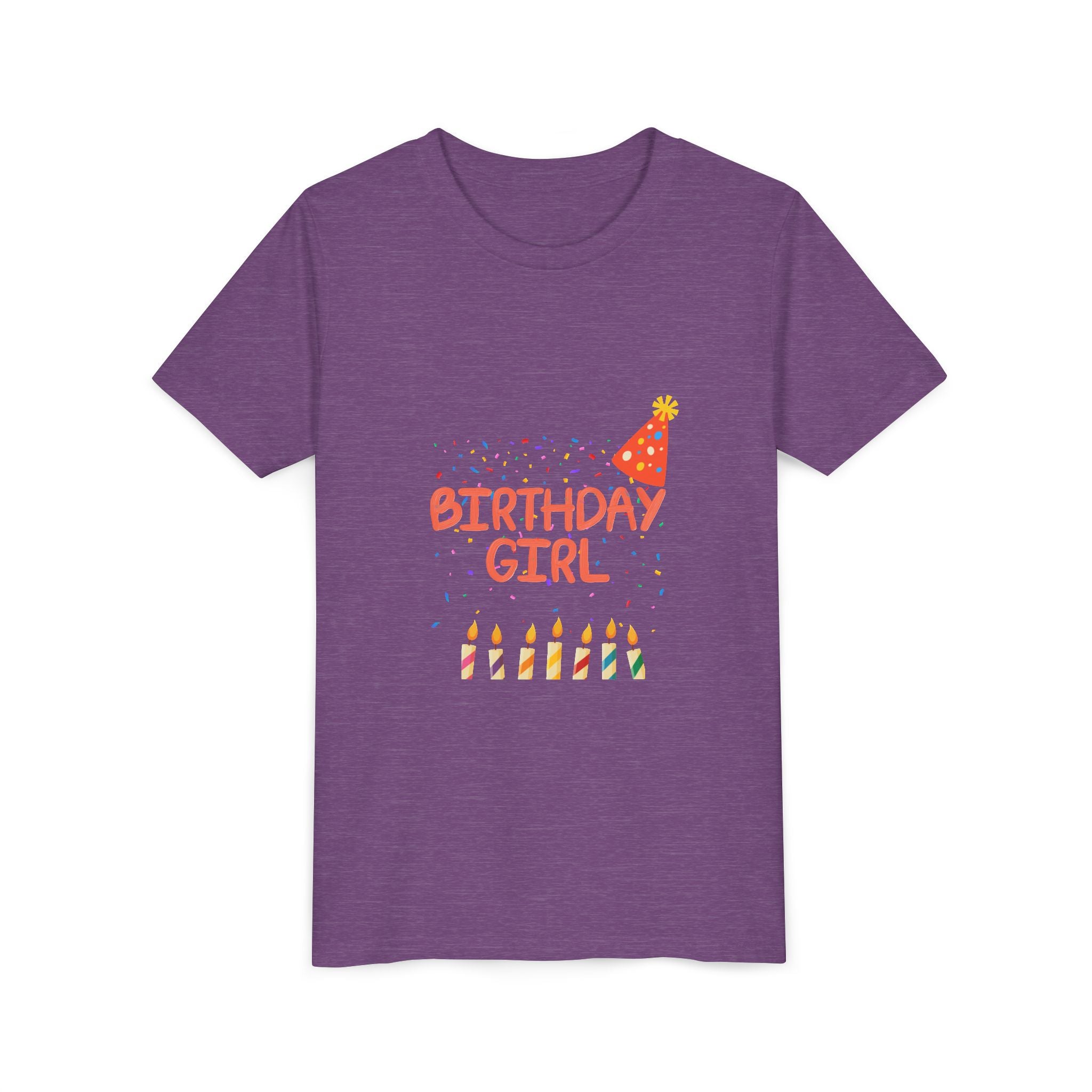 Birthday Girl Youth Tee — Cute Party Hat & Candles Kids Shirt