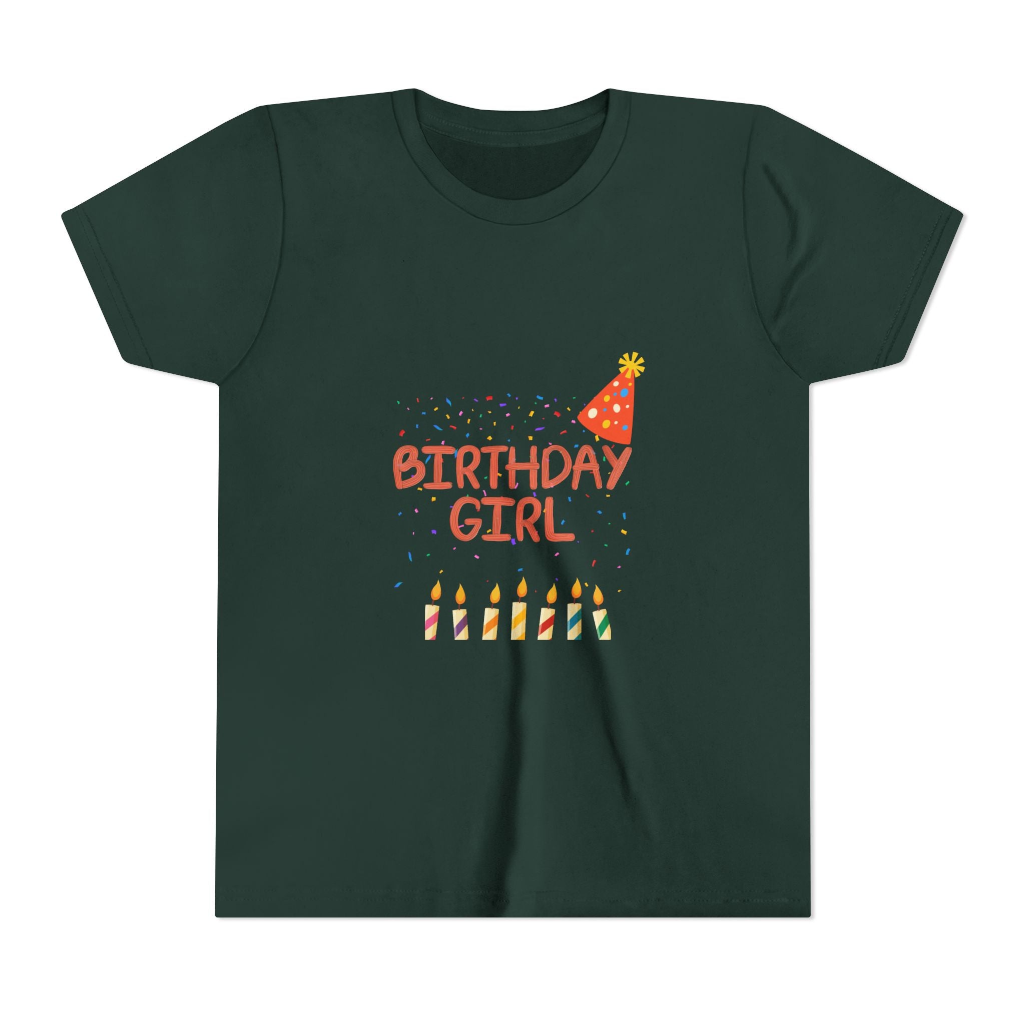 Birthday Girl Youth Tee — Cute Party Hat & Candles Kids Shirt