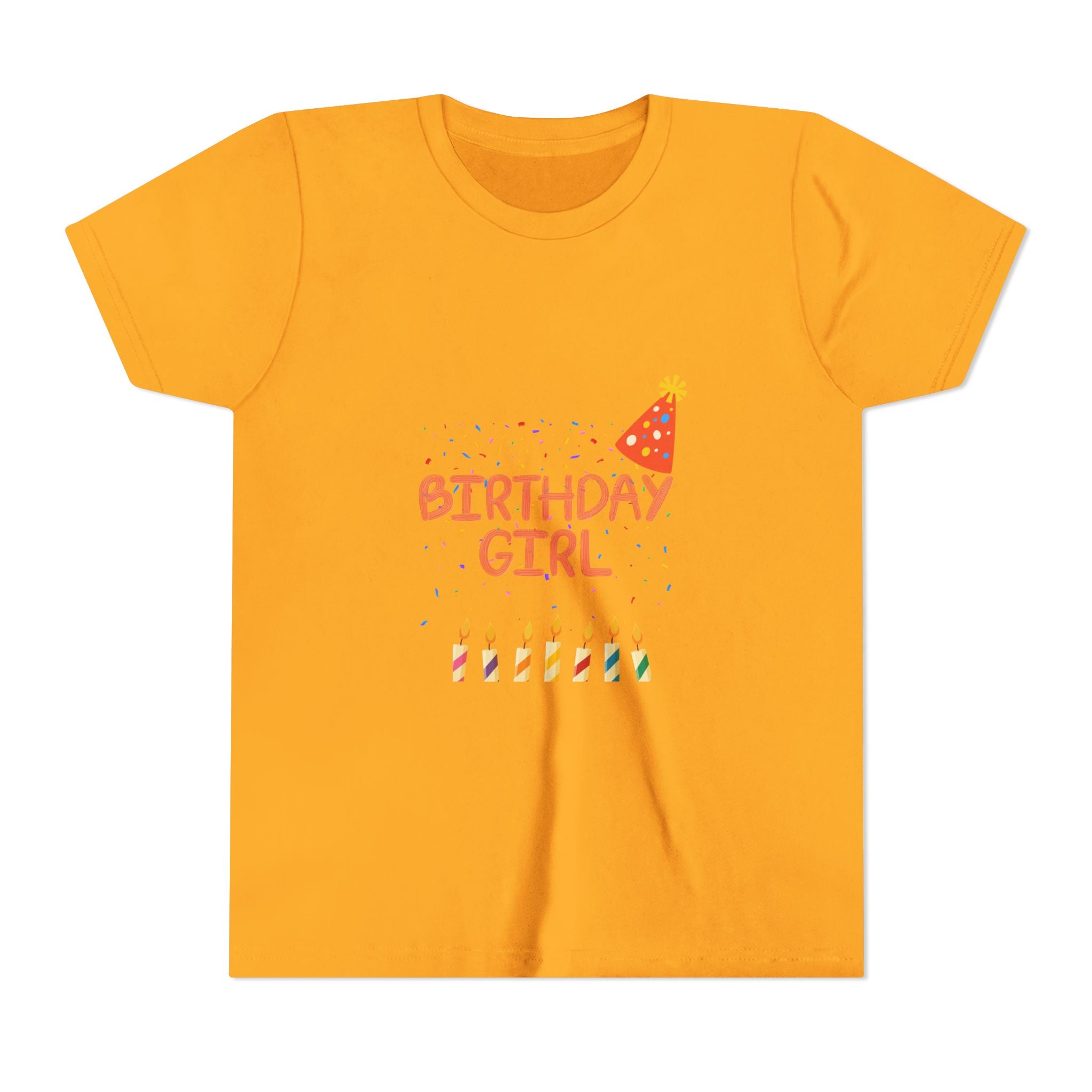 Birthday Girl Youth Tee — Cute Party Hat & Candles Kids Shirt