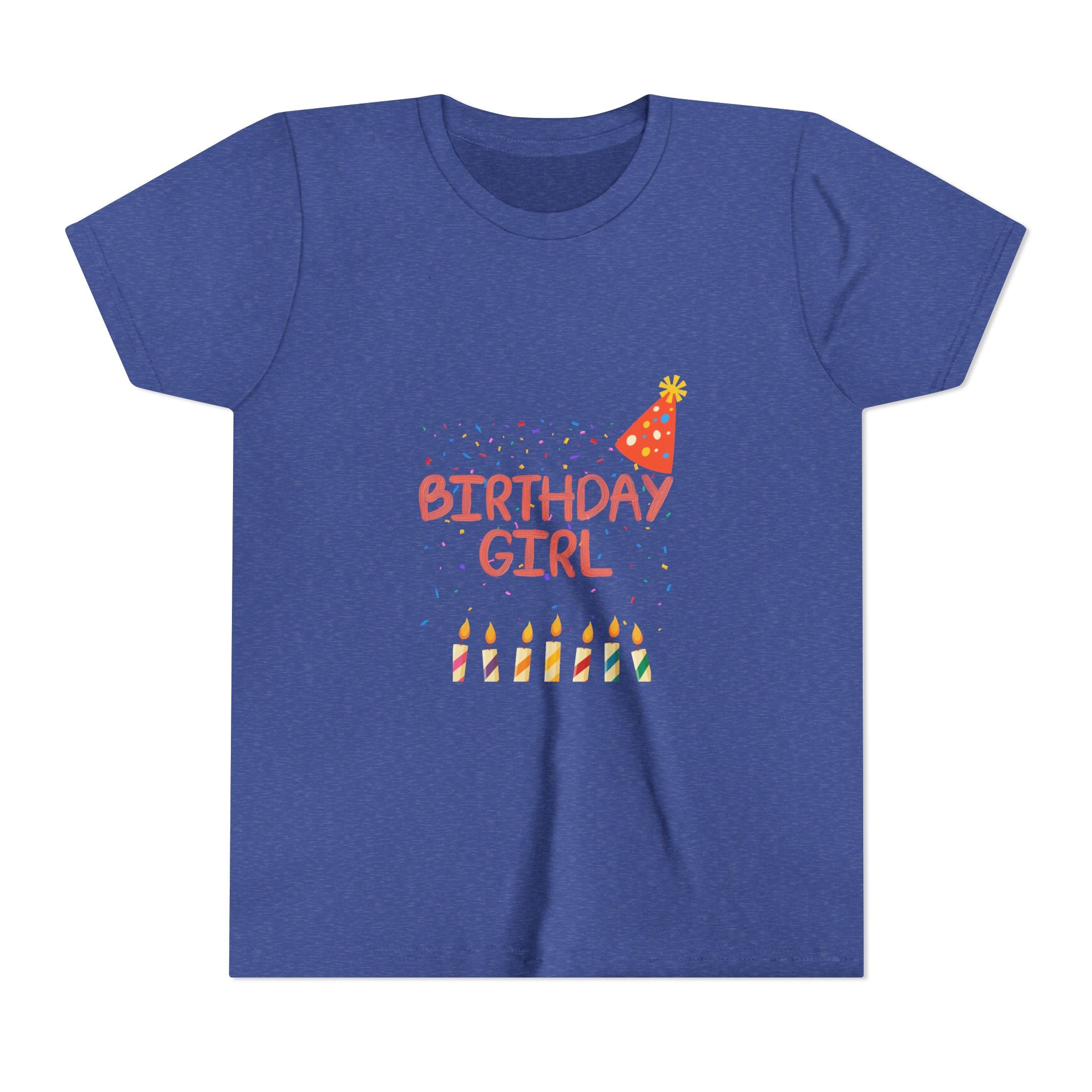 Birthday Girl Youth Tee — Cute Party Hat & Candles Kids Shirt