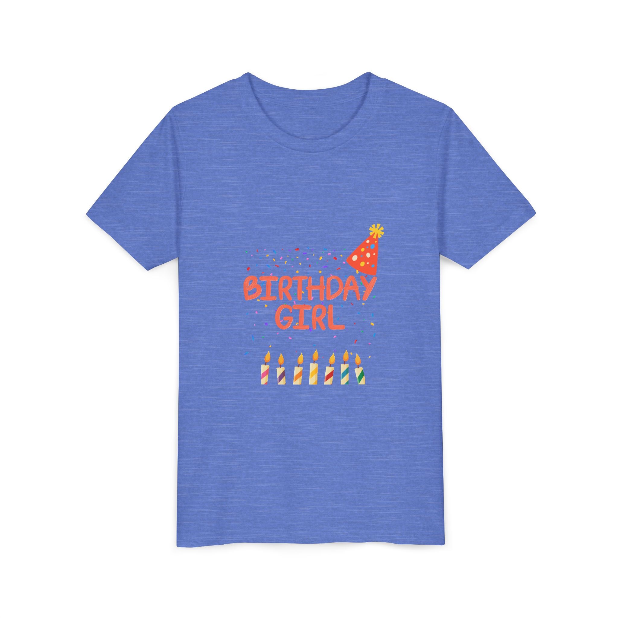 Birthday Girl Youth Tee — Cute Party Hat & Candles Kids Shirt