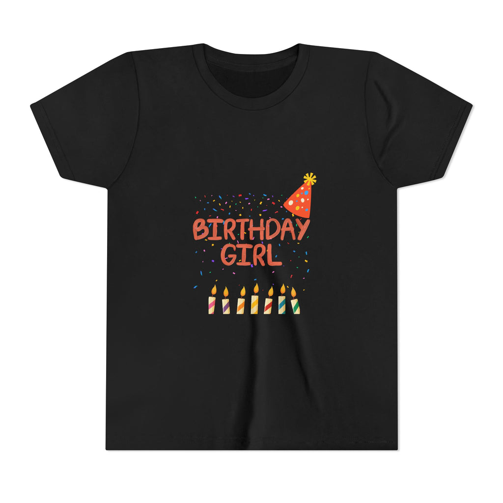 Birthday Girl Youth Tee — Cute Party Hat & Candles Kids Shirt