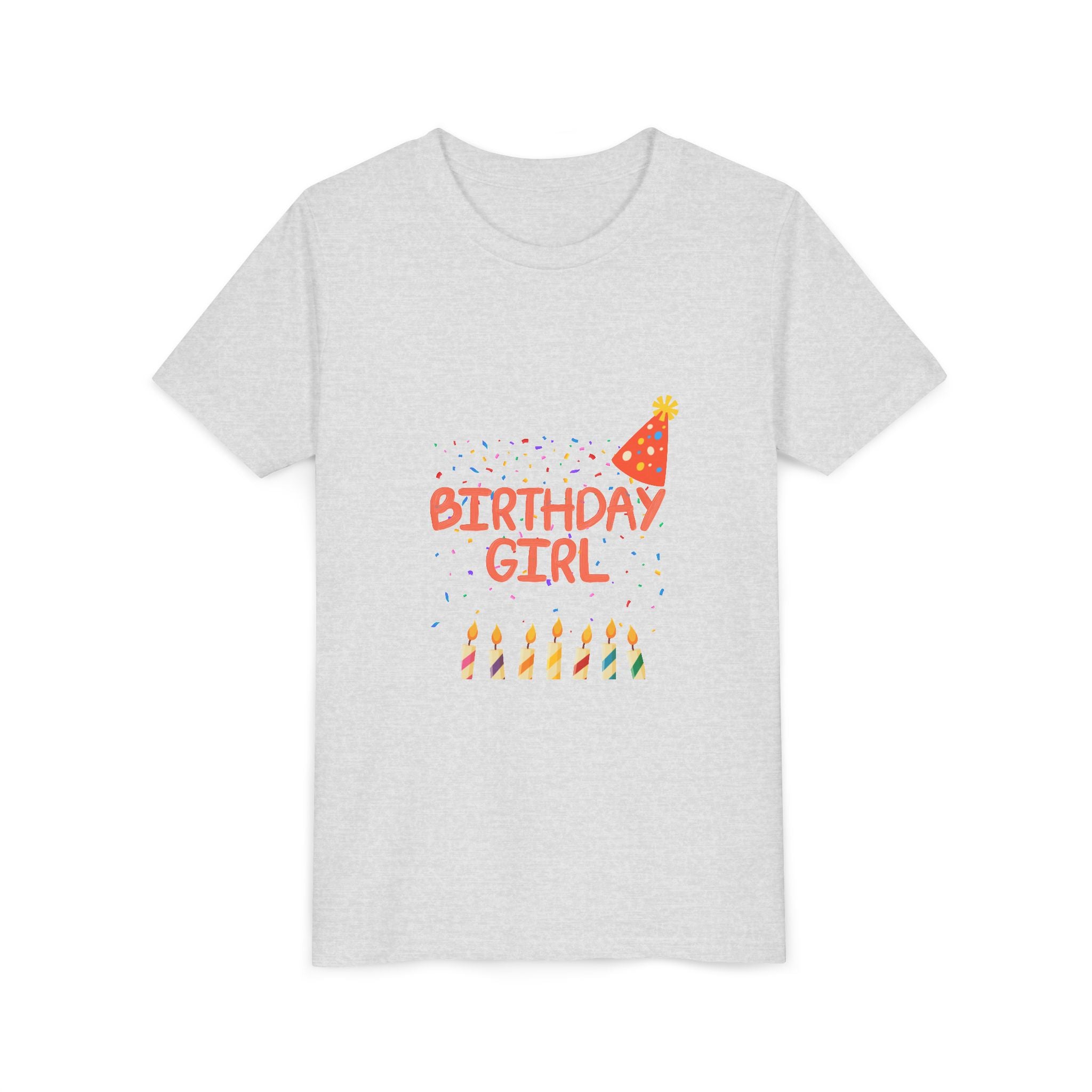 Birthday Girl Youth Tee — Cute Party Hat & Candles Kids Shirt