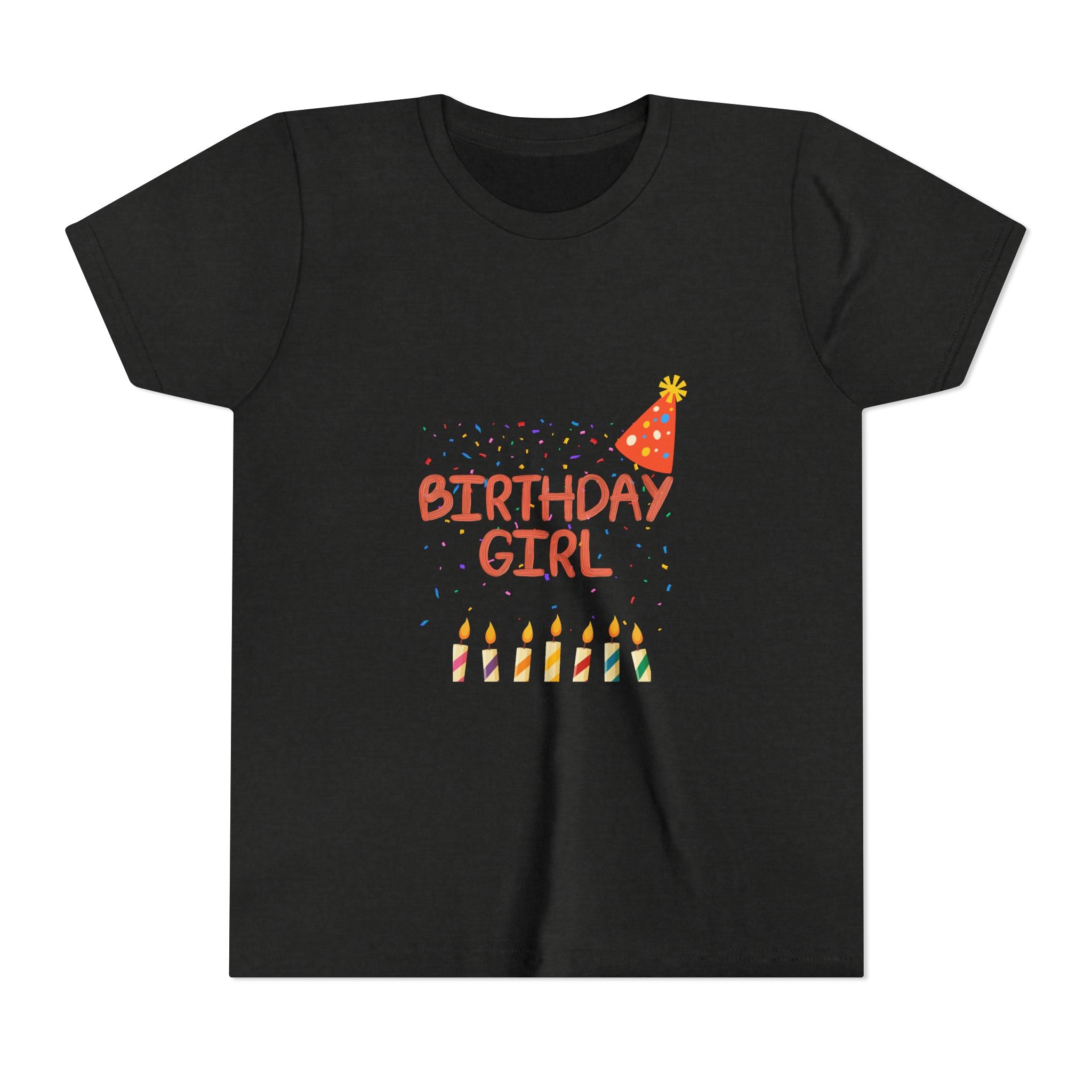 Birthday Girl Youth Tee — Cute Party Hat & Candles Kids Shirt